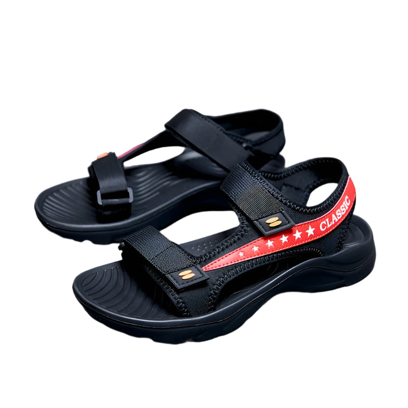 Men's Alphabet And Stars Graphic Print Open Toe Sandals With Hook & Loop Fastener