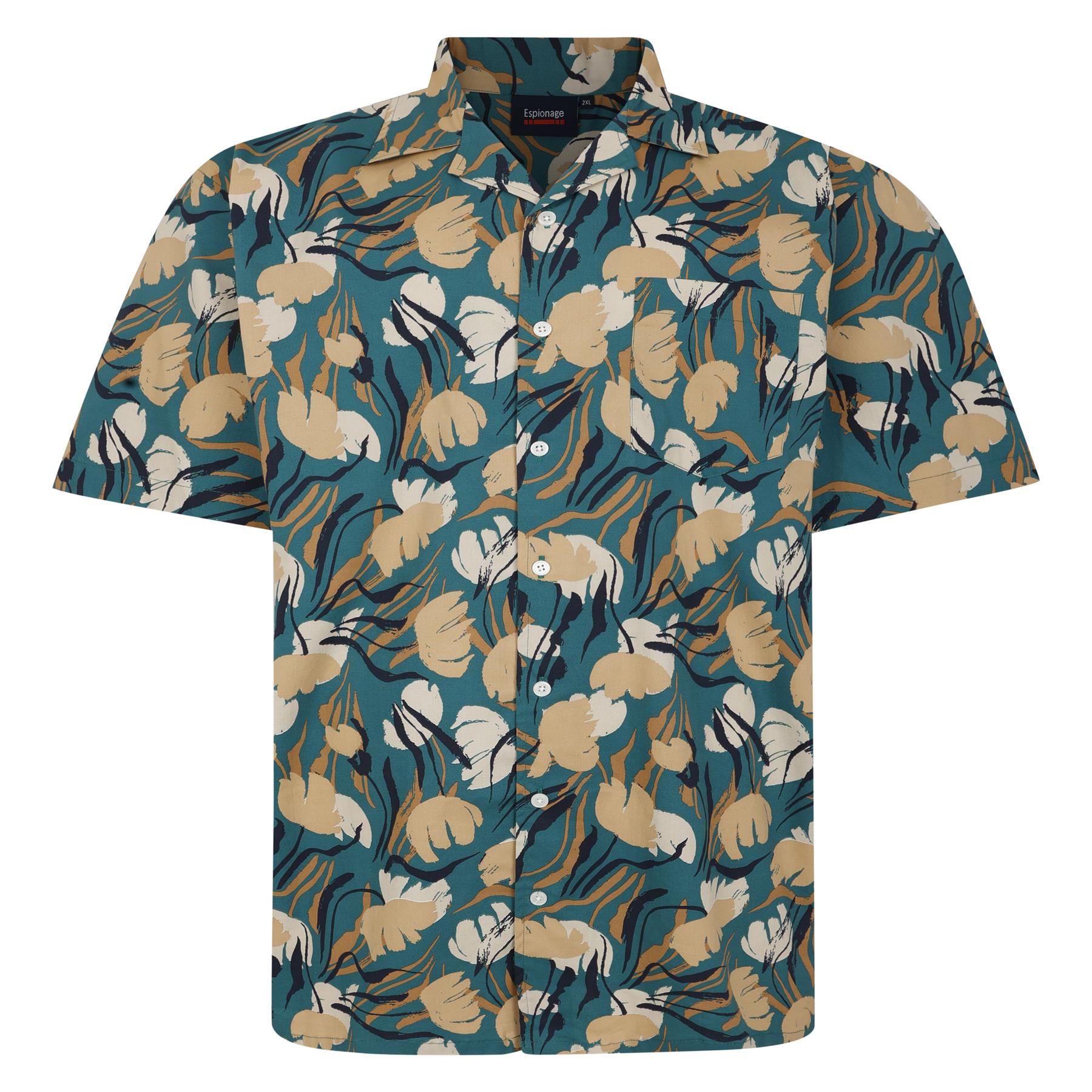 Espionage Short Sleeve Shirt For Men with Floral Print in Green, 2XL-8XL