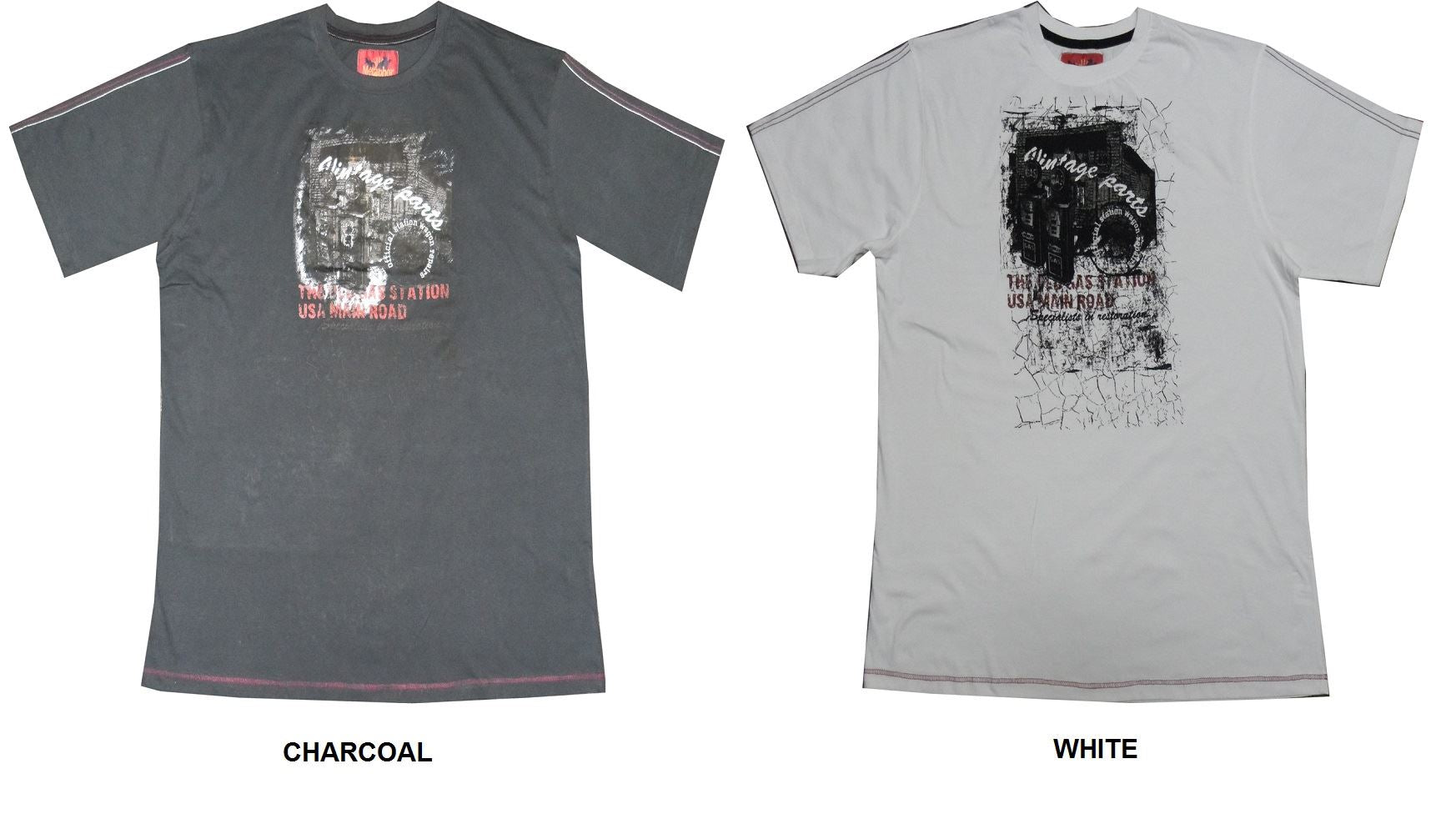 METAPHOR PURE COTTON PRINTED T SHIRT "VINTAGE GARAGE" IN SIZE MEDIUM TO 8XL, CHARCOAL OR WHITE COLORS
