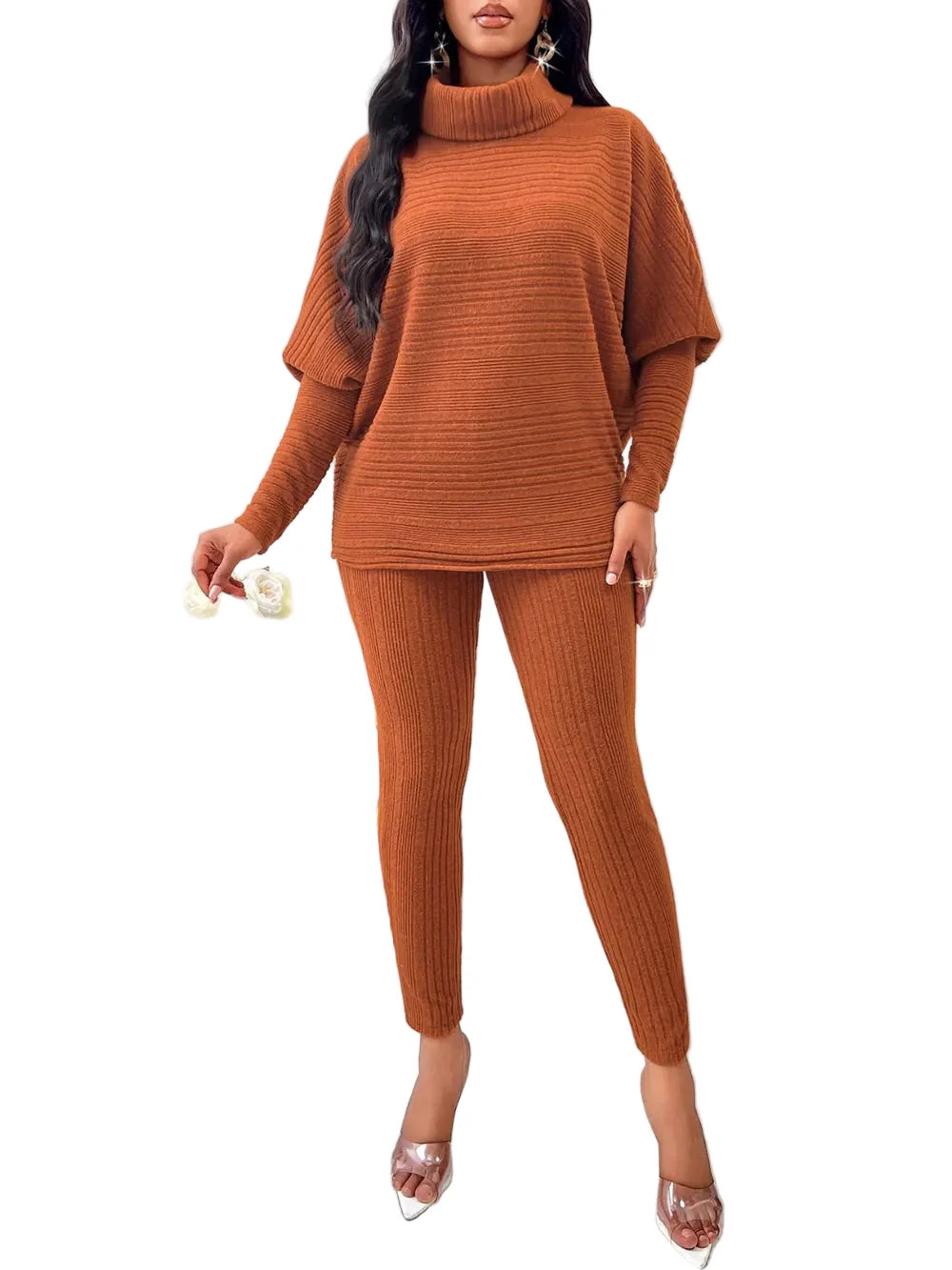 Turtleneck Batwing Sleeve Top and Pants Set
