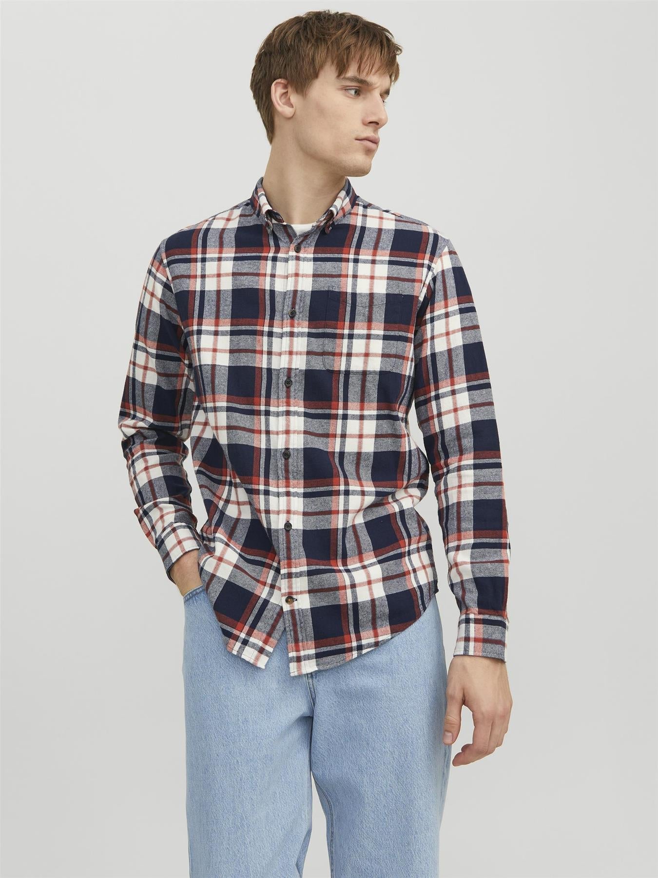 Jack & Jones Long Sleeves Check Shirt For Men (JJECLASSIC AUTUMN) in Hawaiian Sunset, L-XL