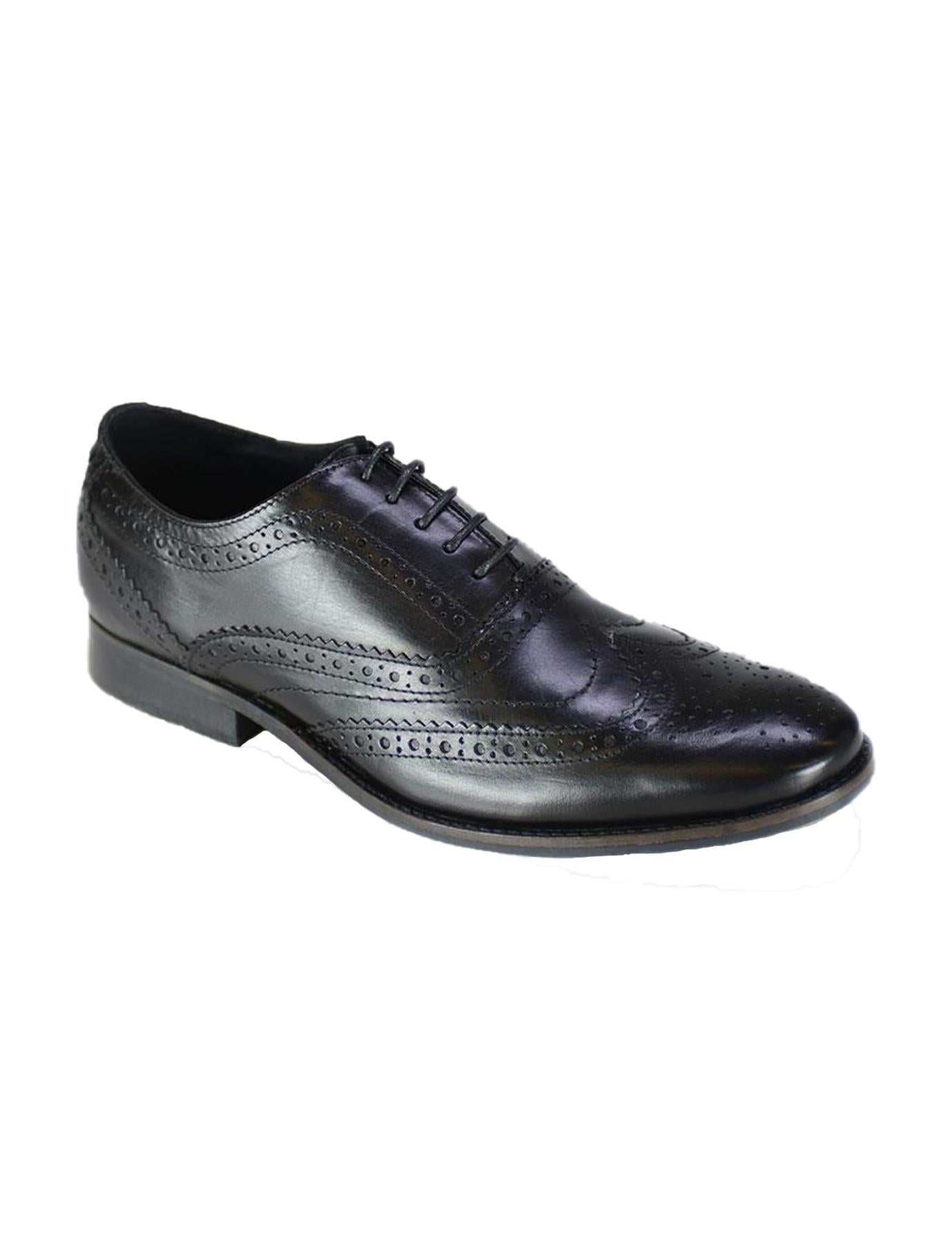 Front Men's Diego Brogues Formal Leather Lace Up Shoes in Black 7 to 12