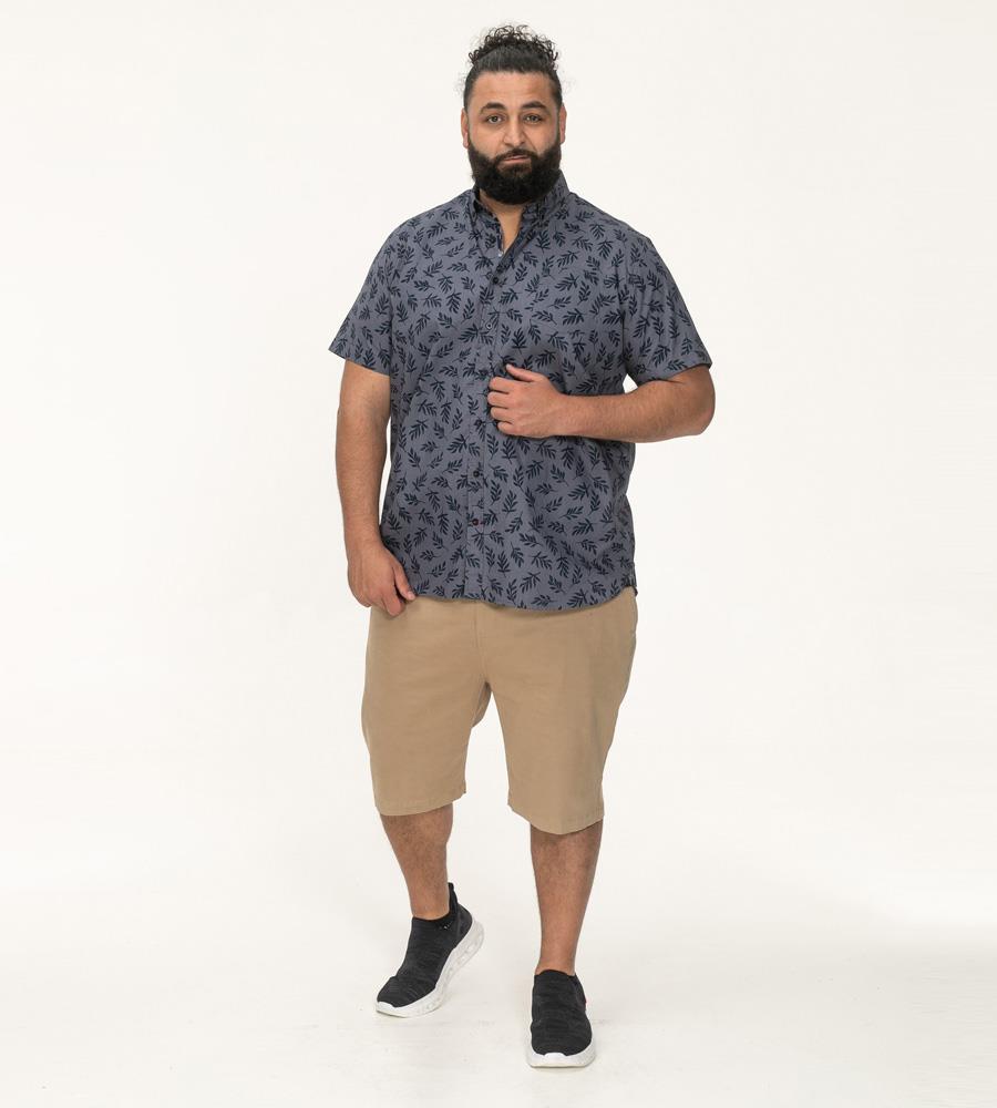 D555 KETTERING Hawaiian Leaf Print Short Sleeve Shirt For Men in Denim, 2XL-6XL