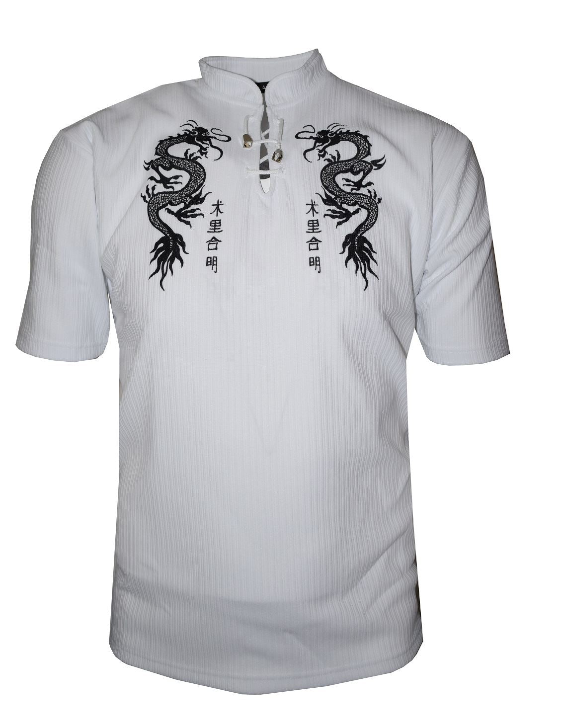 Mens Easy Care Dragon Printed Mandarin Collar Tee Shirt in Size Small to 9XL