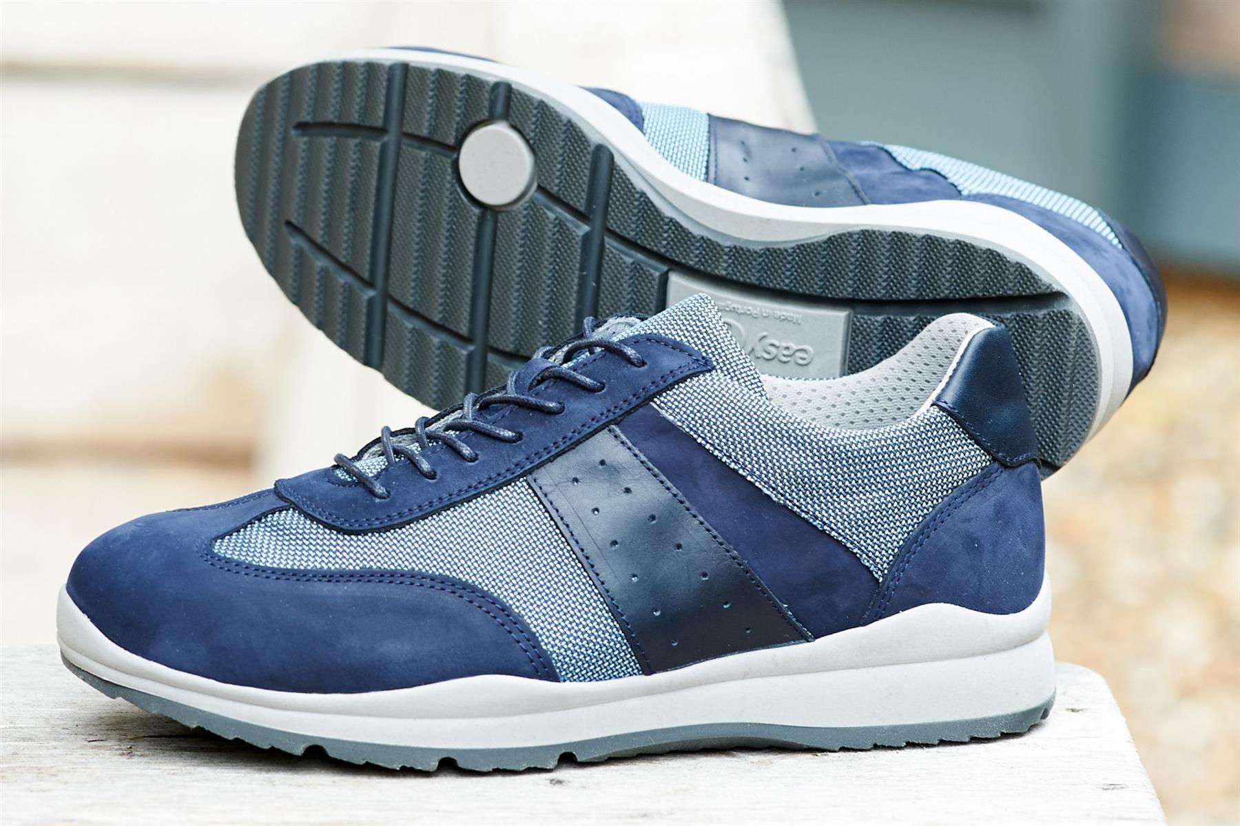 Mens Easy B Extra Wide Fit (2V) Suede/Leather Sports Sneakers (Wakefield) in Navy