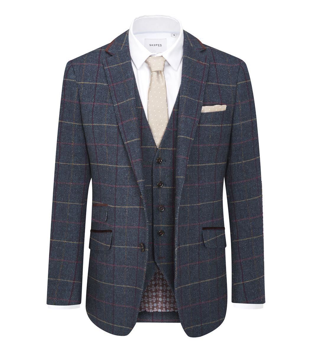 Skopes Tailored Fit Wool Blend Check Suit Jacket Doyle  in Navy 34 to 62