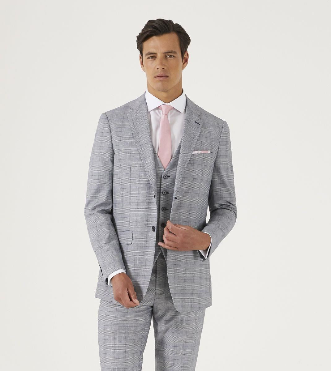 Skopes Men's  Tailored Fit Suit Jacket in Grey Check Pattern Anello 34 to 62