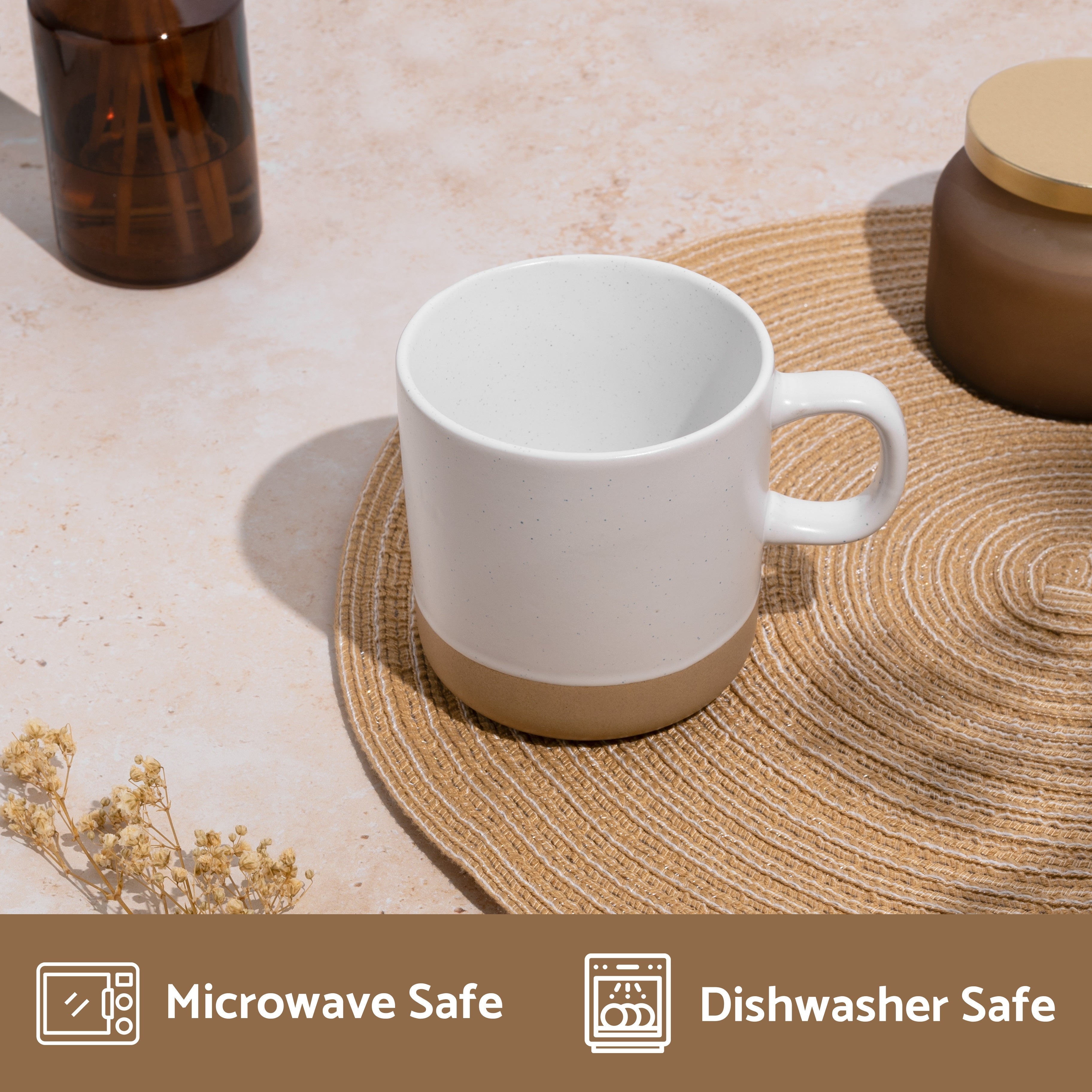 Ceramic Coffee Mug White Speckled Stoneware 355ml