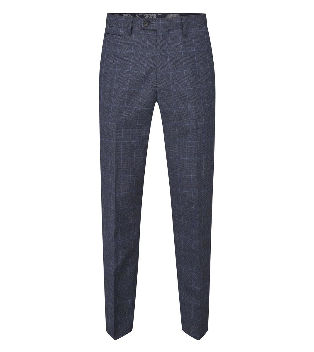 Skopes Men's Anello Check Tapered Fit Suit Trouser in Blue Waist 30 to 38