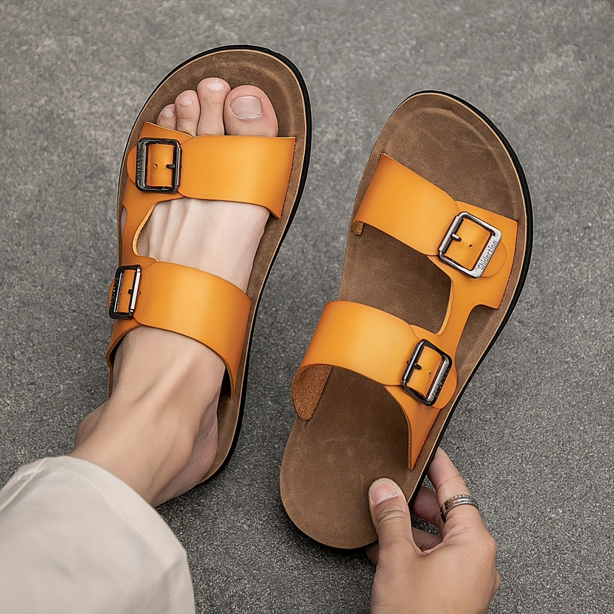Men's Casual Synthetic Upper Slides, Casual Non Slip Slippers, Open Toe Sandals With Buckle