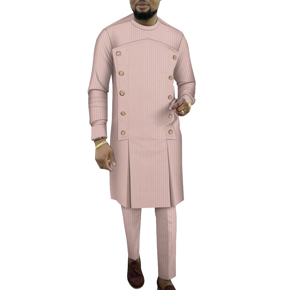 African Men's Striped Two-pieces Luxury Suit