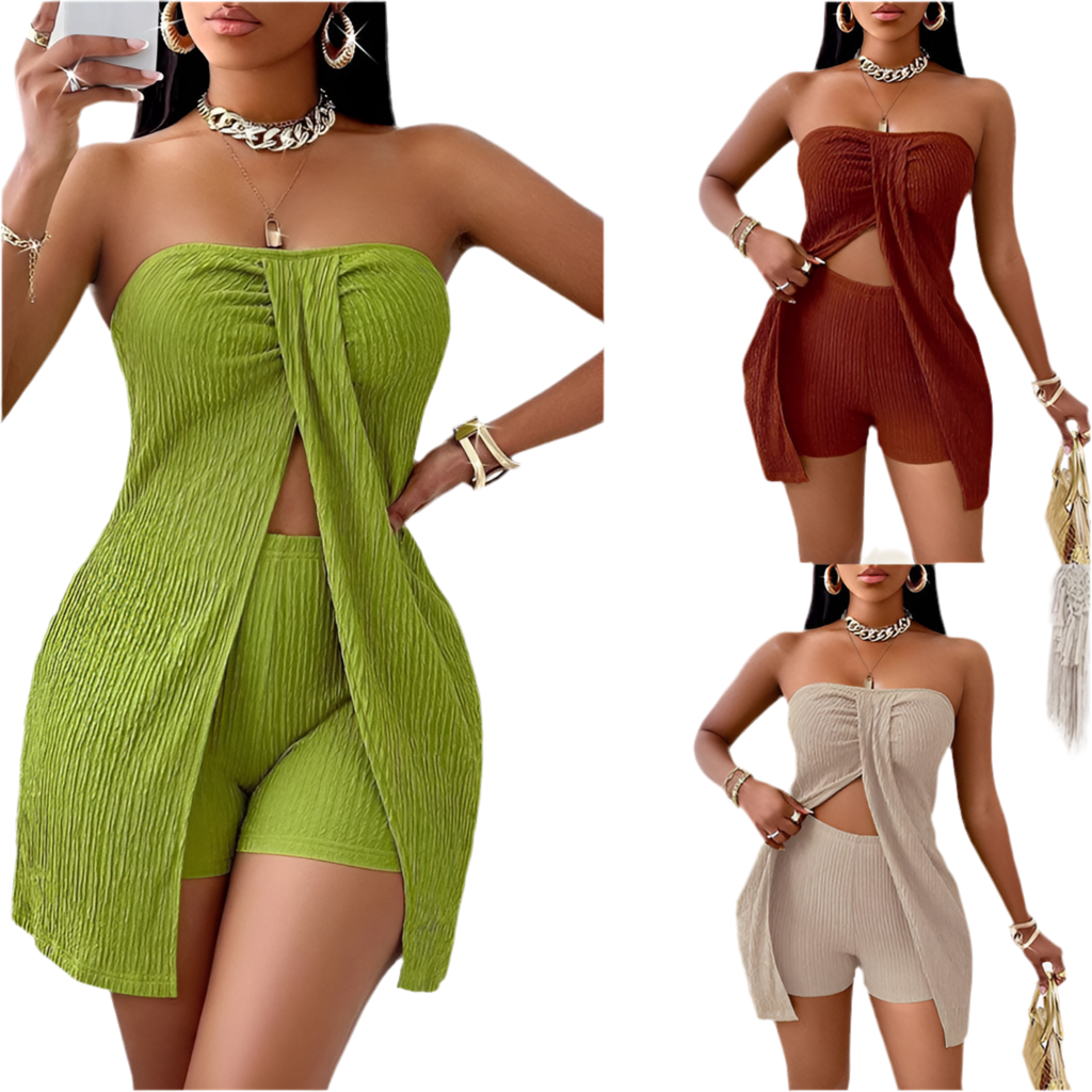 Women's Strapless Bandeau Top Shorts Suit