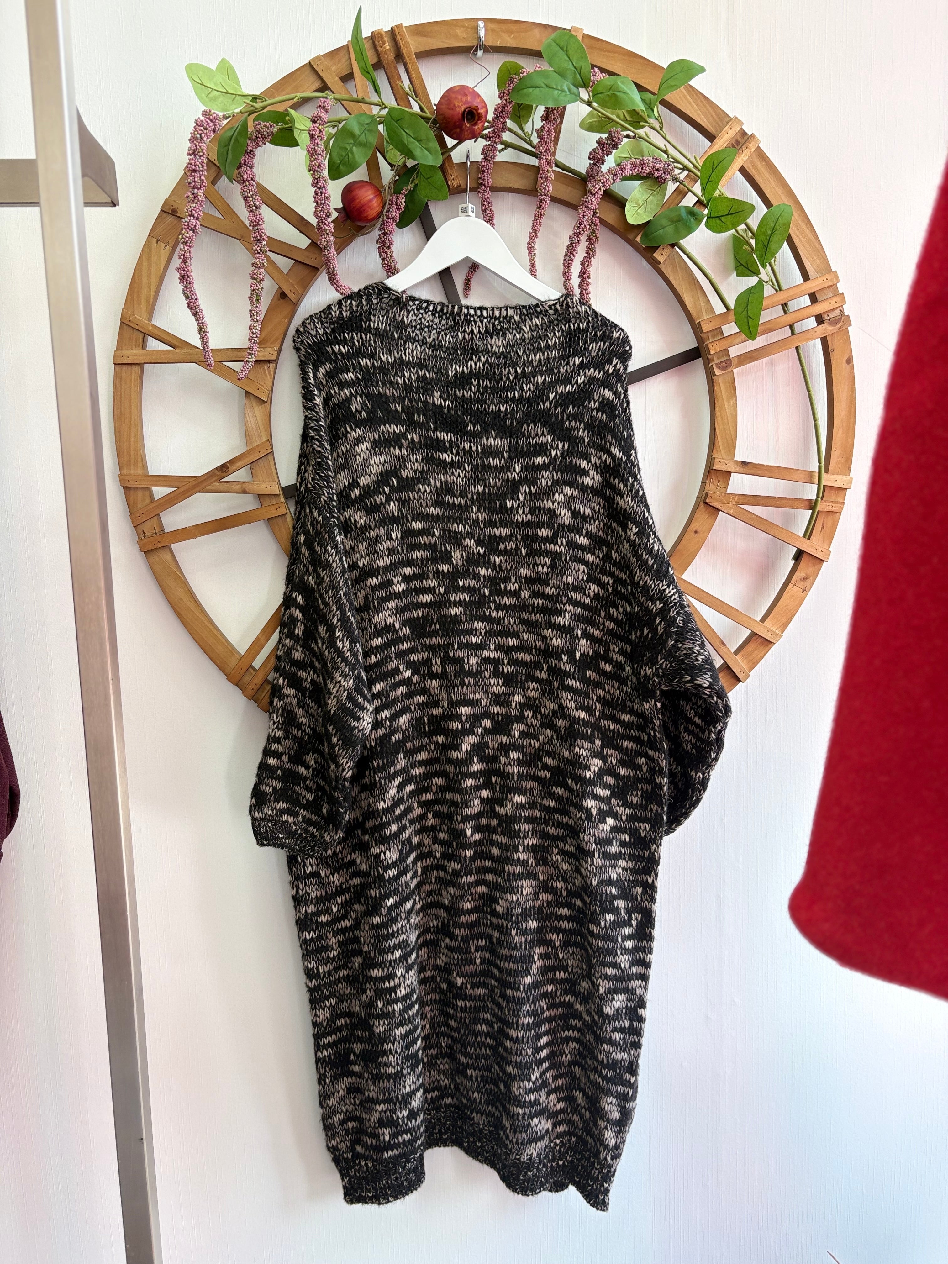 Luxtyle Black & Taupe Longline Knit Cardigan – One Size fits up to 18