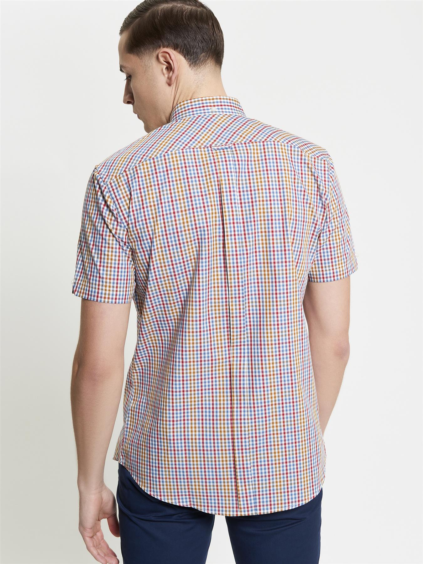 Ben Sherman Mini Gingham Short Sleeve Shirt For Men in Snow White, 2XL-5XL