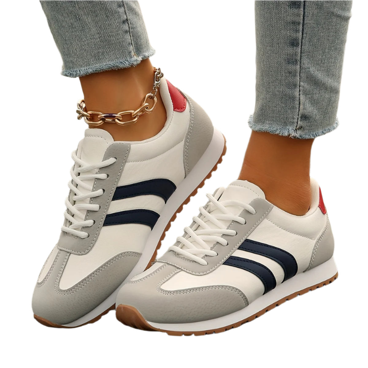 Comfortable Breathable Soft Upper YMM980-41 Fashion Sneakers for Women - Low Top Lace-Up Casual Walking Shoes with Plain Toe, Fabric Inner, TPR Sole, and Man-Made Insole