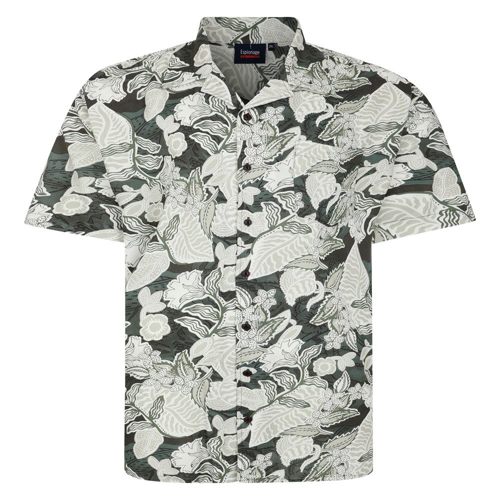 Espionage Leaf Print Short Sleeve Shirt For Men in Green, 2XL-8XL