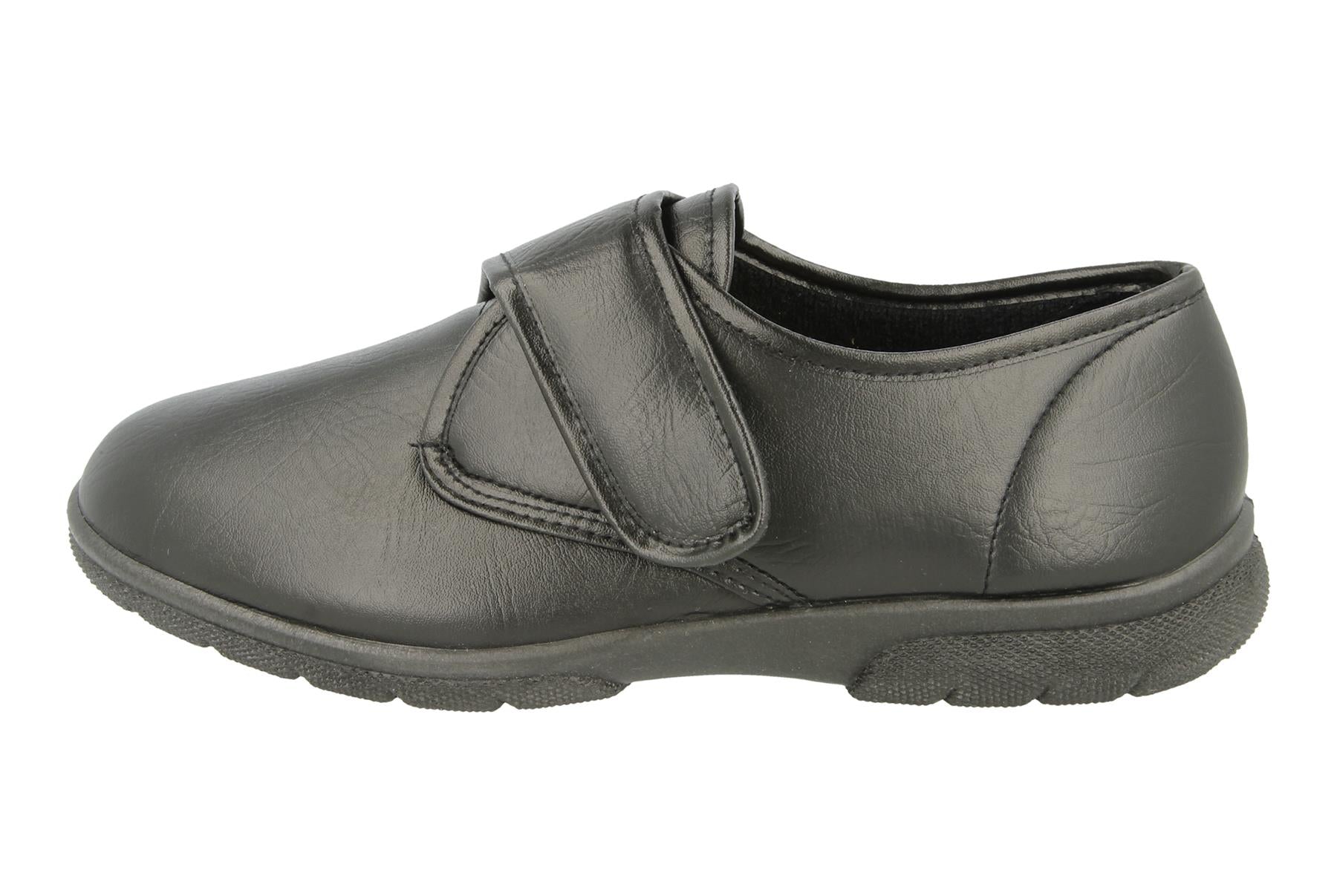 Mens Easy B Extra Wide And Deep Fit (6V) Leather Look Shoes (Troy) in Black