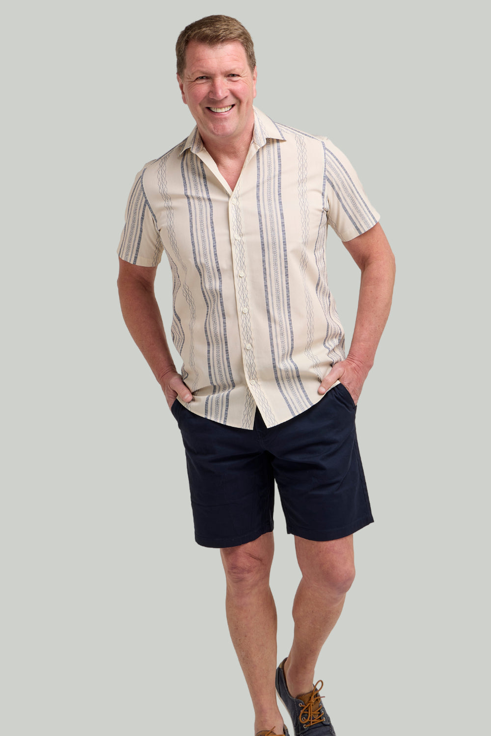 Double TWO Stripe Short Sleeve Shirt For Men in 2 Colours, M-5XL