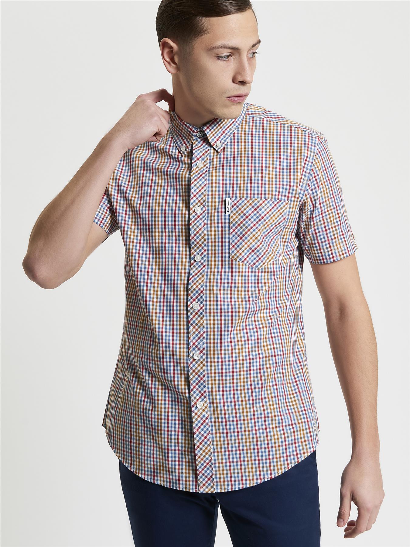 Ben Sherman Mini Gingham Short Sleeve Shirt For Men in Snow White, 2XL-5XL