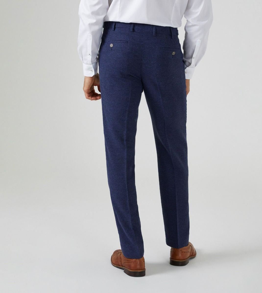Skopes Men's  Tailored Fit Suit Trouser Herringbone Jude in Navy Waist 32 to 56