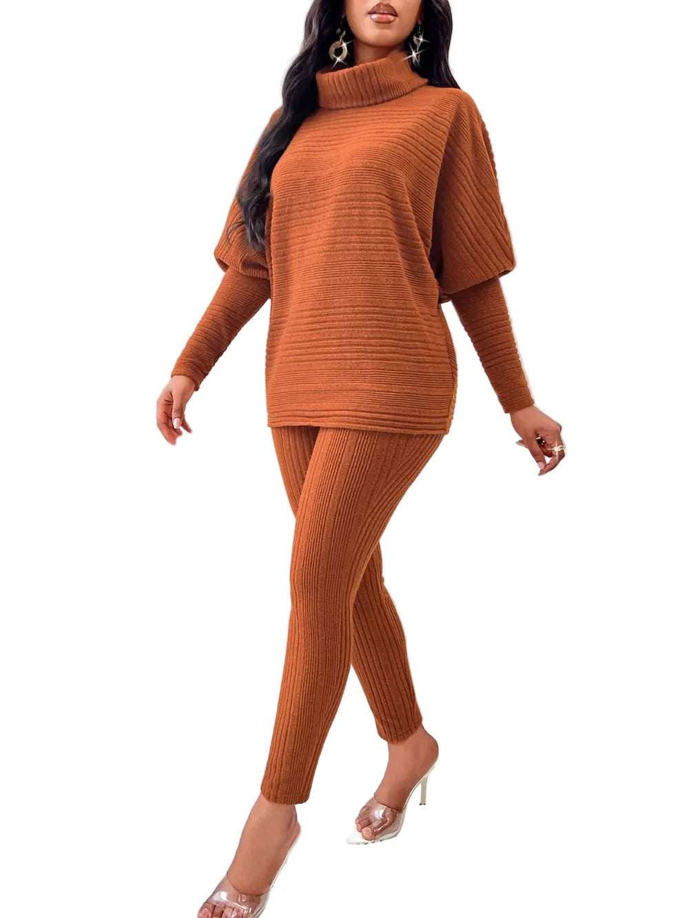 Turtleneck Batwing Sleeve Top and Pants Set