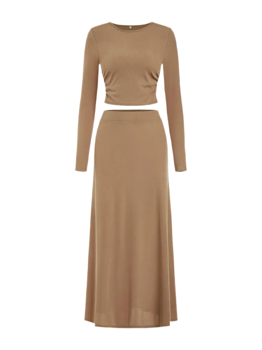 Round Neck Long Sleeve Top and Skirt Set