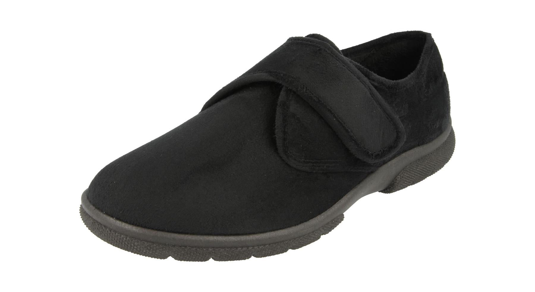 Mens Easy B Extra Wide Fit (2V) Touch Strap Velour Casual Shoes (Daniel) in Black