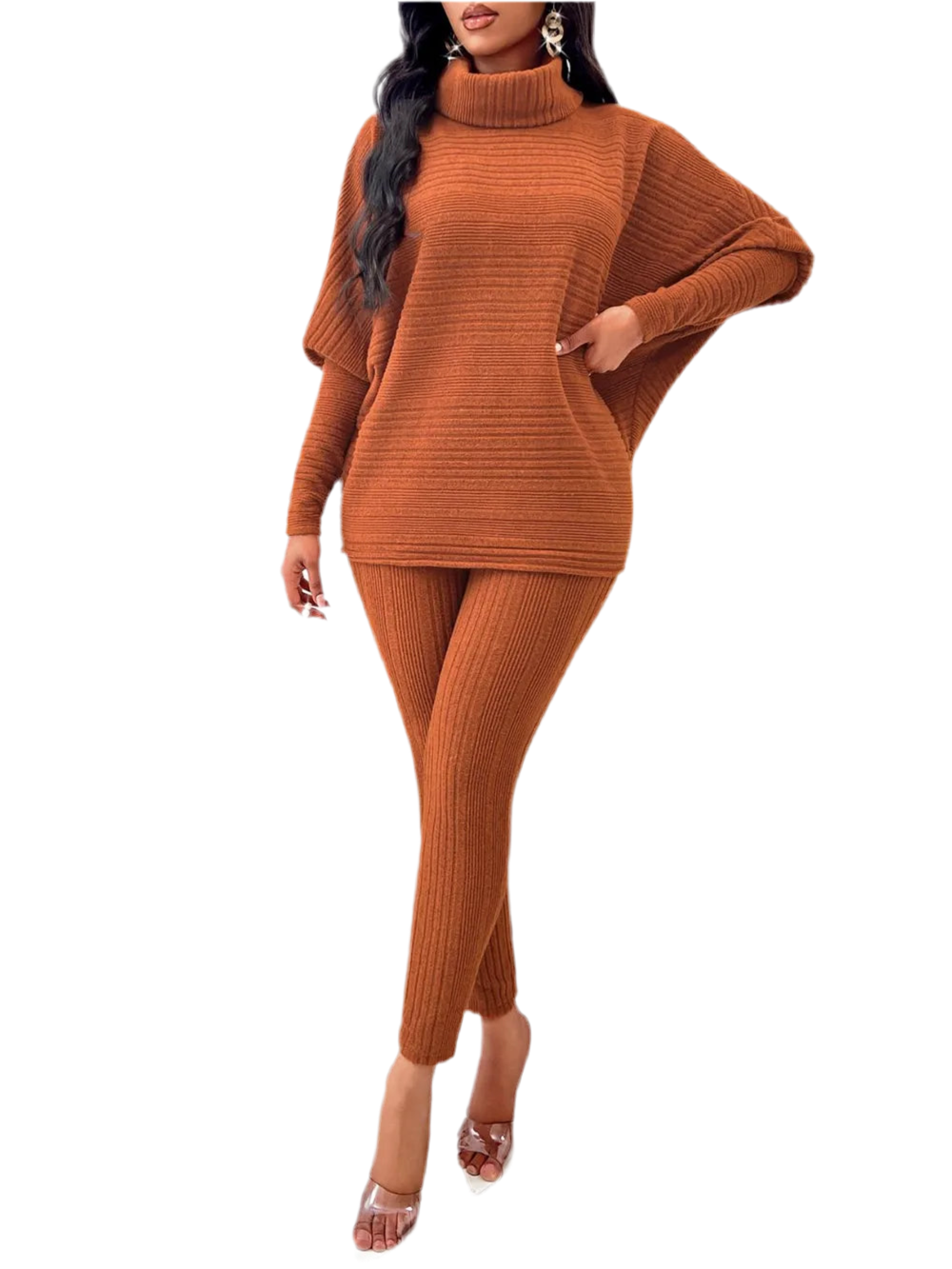 Turtleneck Batwing Sleeve Top and Pants Set