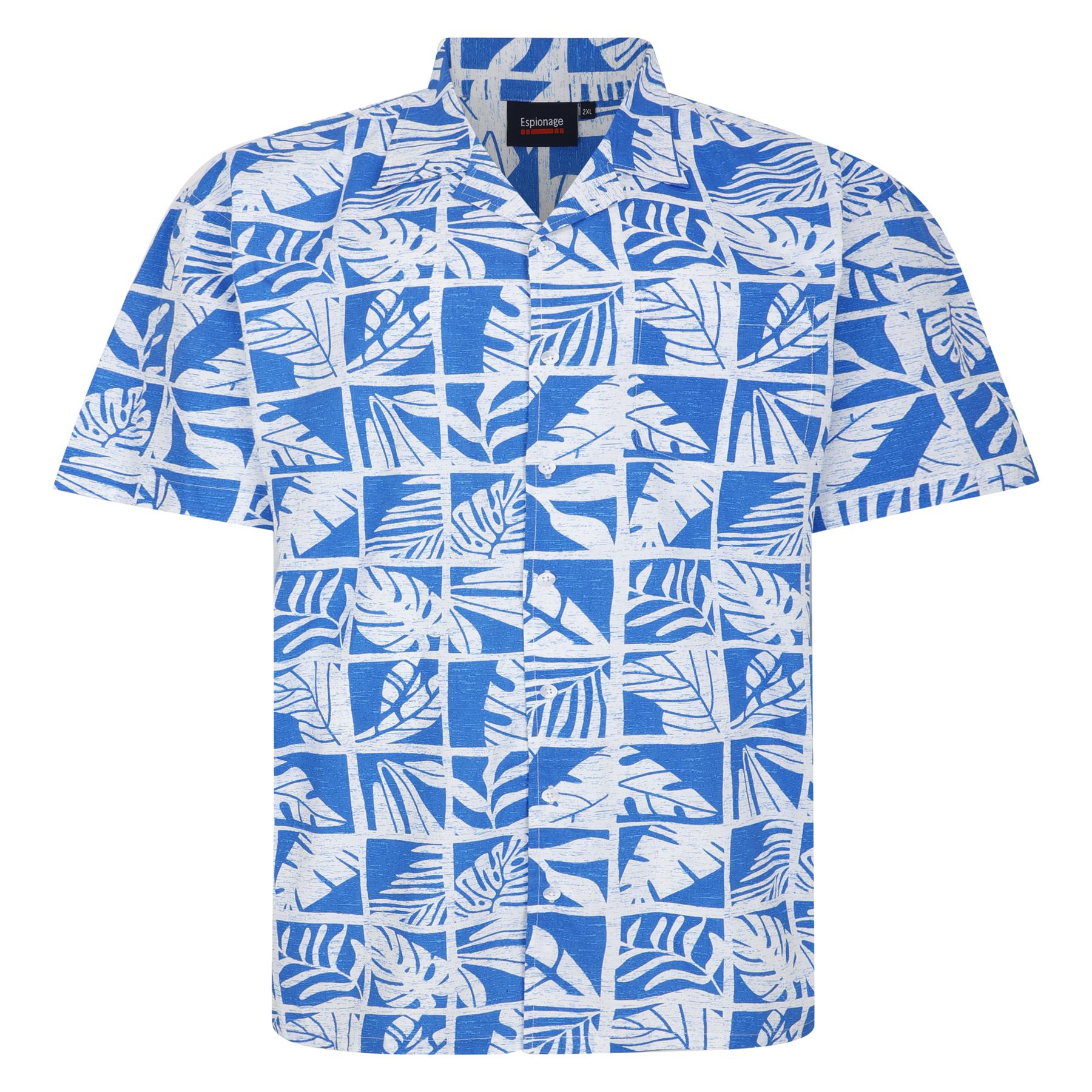 Espionage Short Sleeve Shirt For Men with Large Format Print in Blue, 2XL-8XL