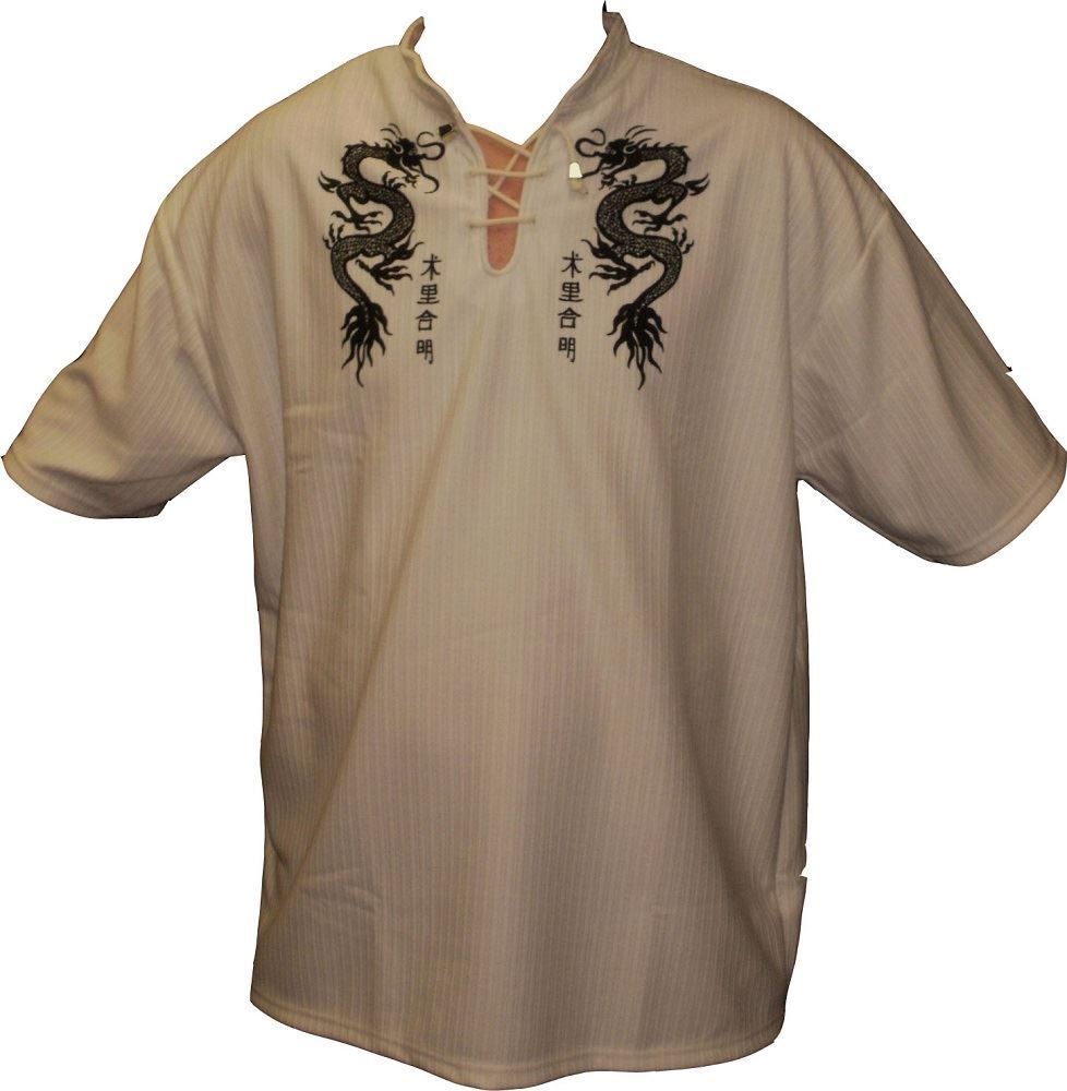 Mens Easy Care Dragon Printed Mandarin Collar Tee Shirt in Size Small to 9XL