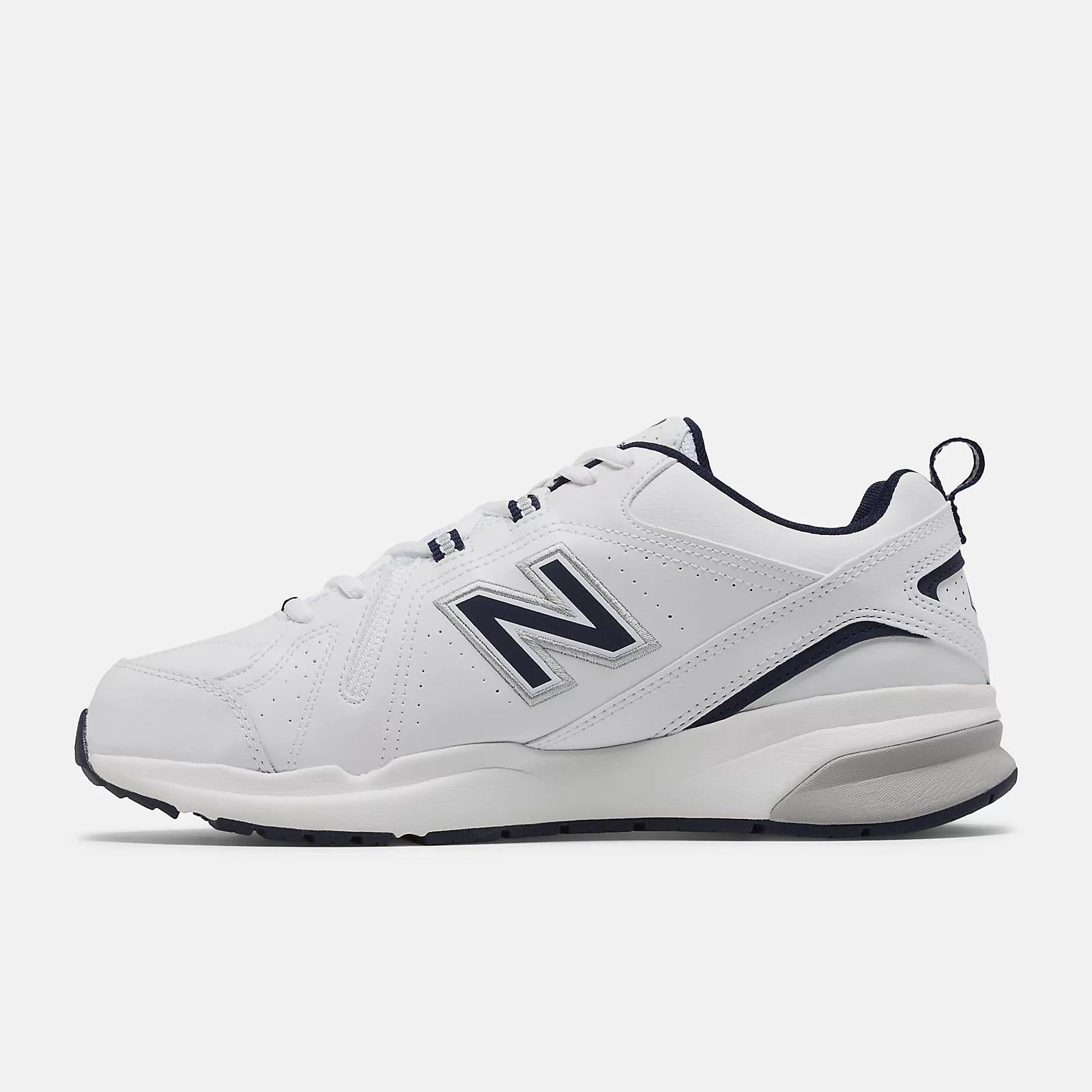 New Balance Men's EE Wide Fit Leather Sneakers (608) in White/Navy in UK 12 (US 12.5/EU 47)