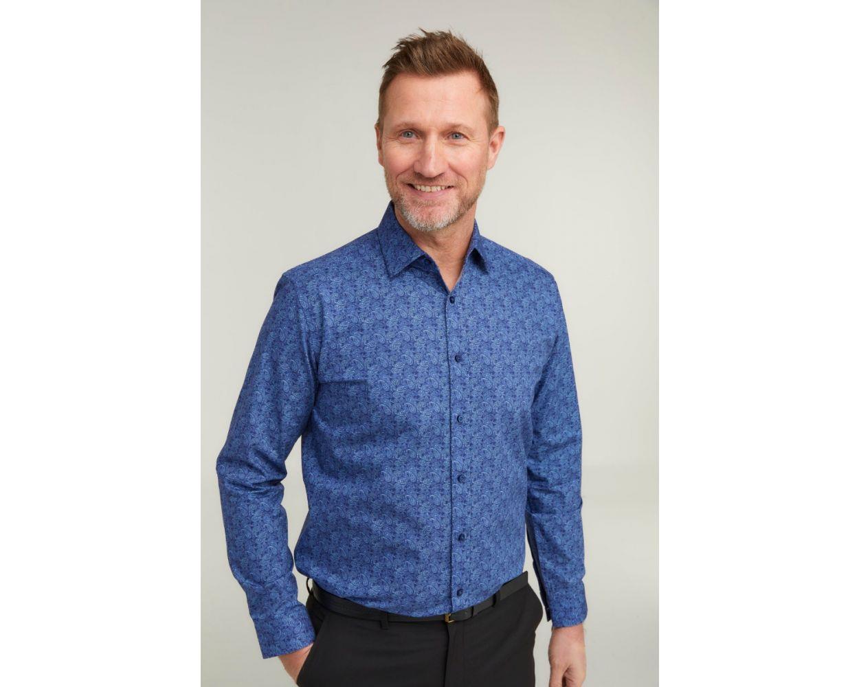 Double Two Mens Long Sleeve Paisley Print Cotton Formal Shirt in Navy in Collar Size 19 to 23 Inches