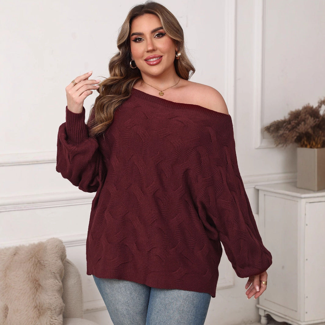 Plus Size Off-Shoulder Batwing Sleeve Pullover – Sexy Loose Fit Women’s Top