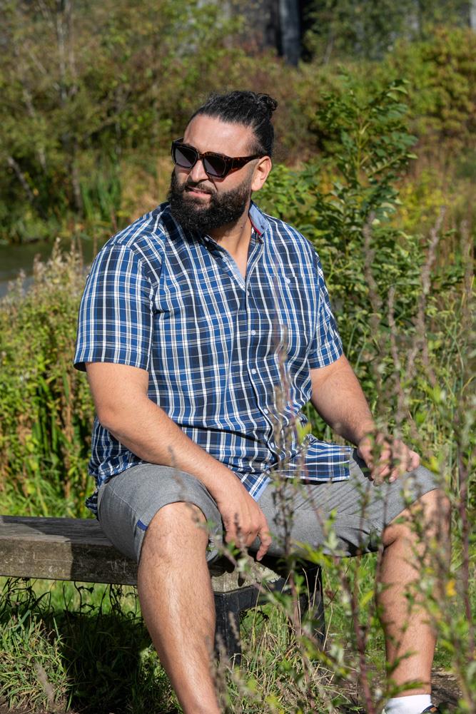 D555 WALSALL Check Short Sleeve Shirt With Pocket For Men in Navy, 2XL-8XL