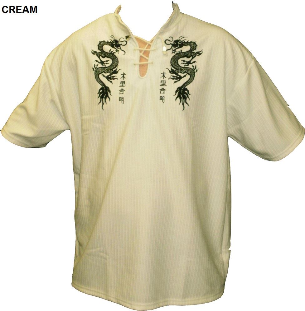 Mens Easy Care Dragon Printed Mandarin Collar Tee Shirt in Size Small to 9XL