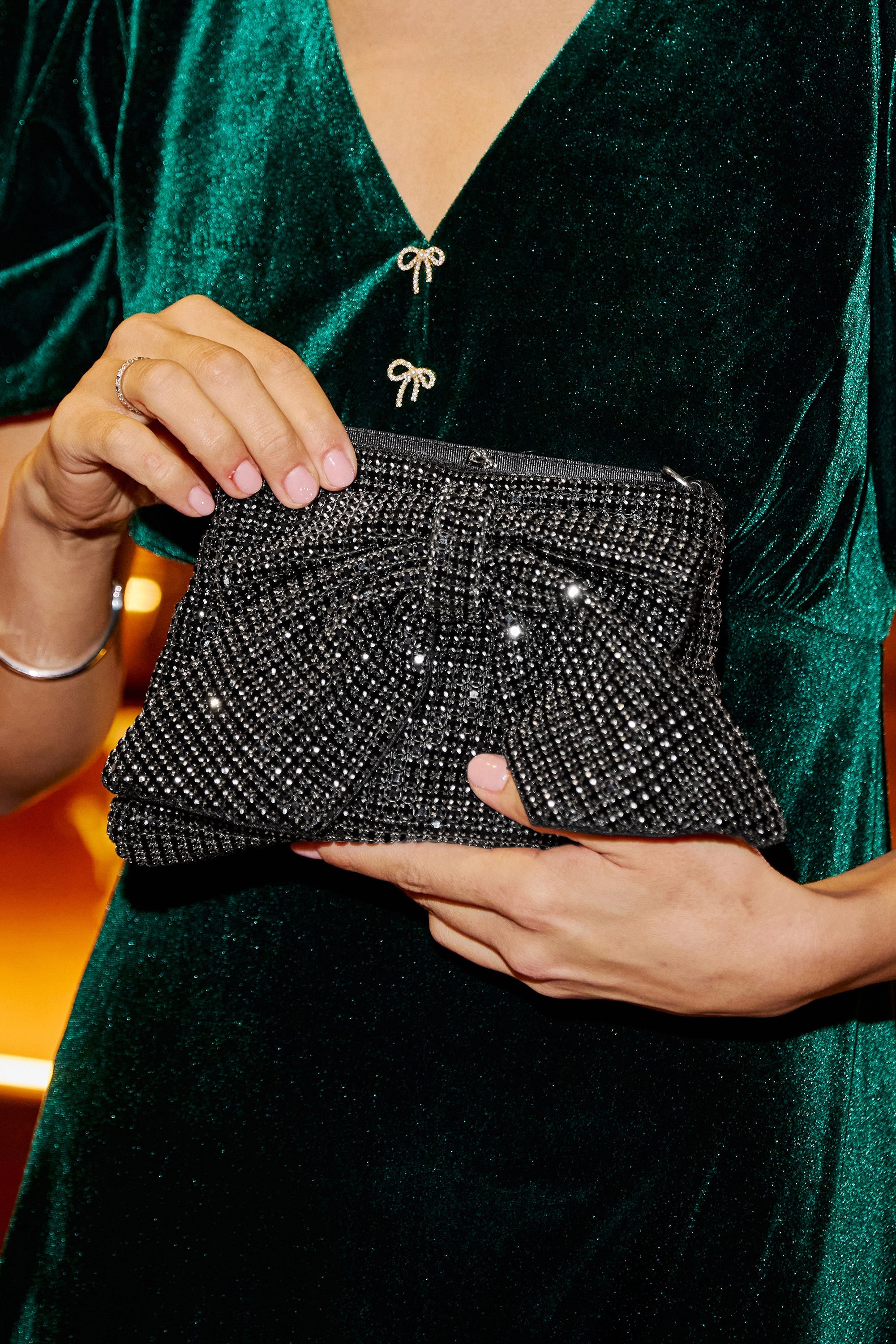 Yumi Black Rhinestone Bow Bag