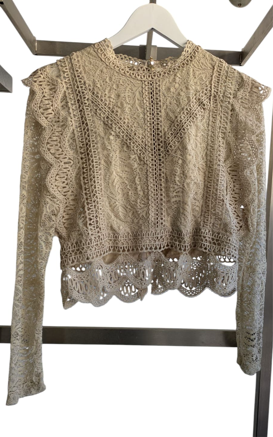 Luxtyle Long Sleeve Cropped Lace Top | Back Zip | One Size Fits 8–14