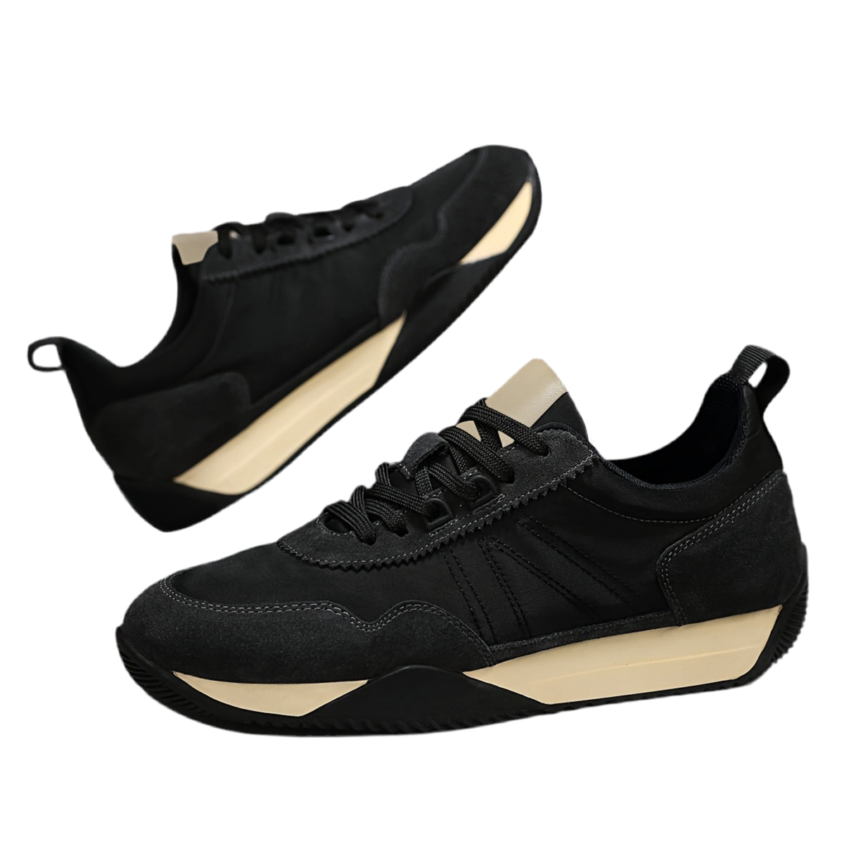 Stylish Men's Casual Hiking Shoes - Breathable Fabric Upper, Durable PVC Sole, Lace-Up Closure, All-Season Outdoor & Casual Attire - Black