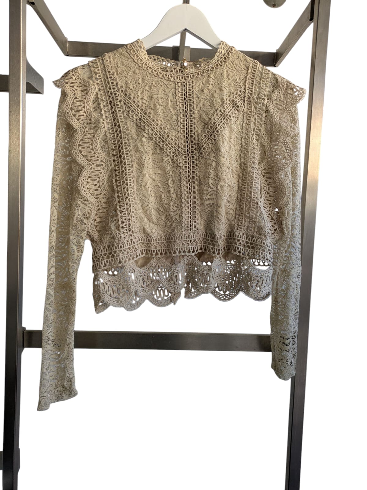 Luxtyle Long Sleeve Cropped Lace Top | Back Zip | One Size Fits 8–14