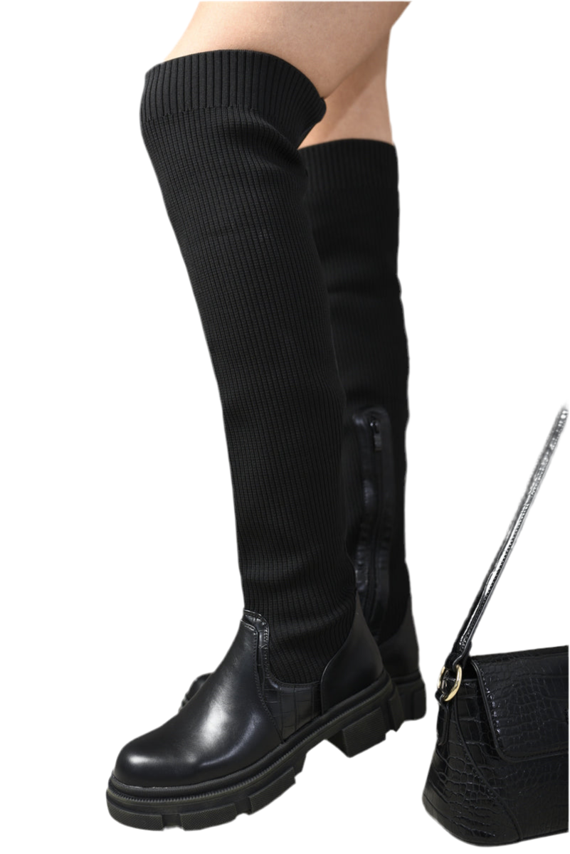 Knitted Platform Over The Knee Chunky Boots