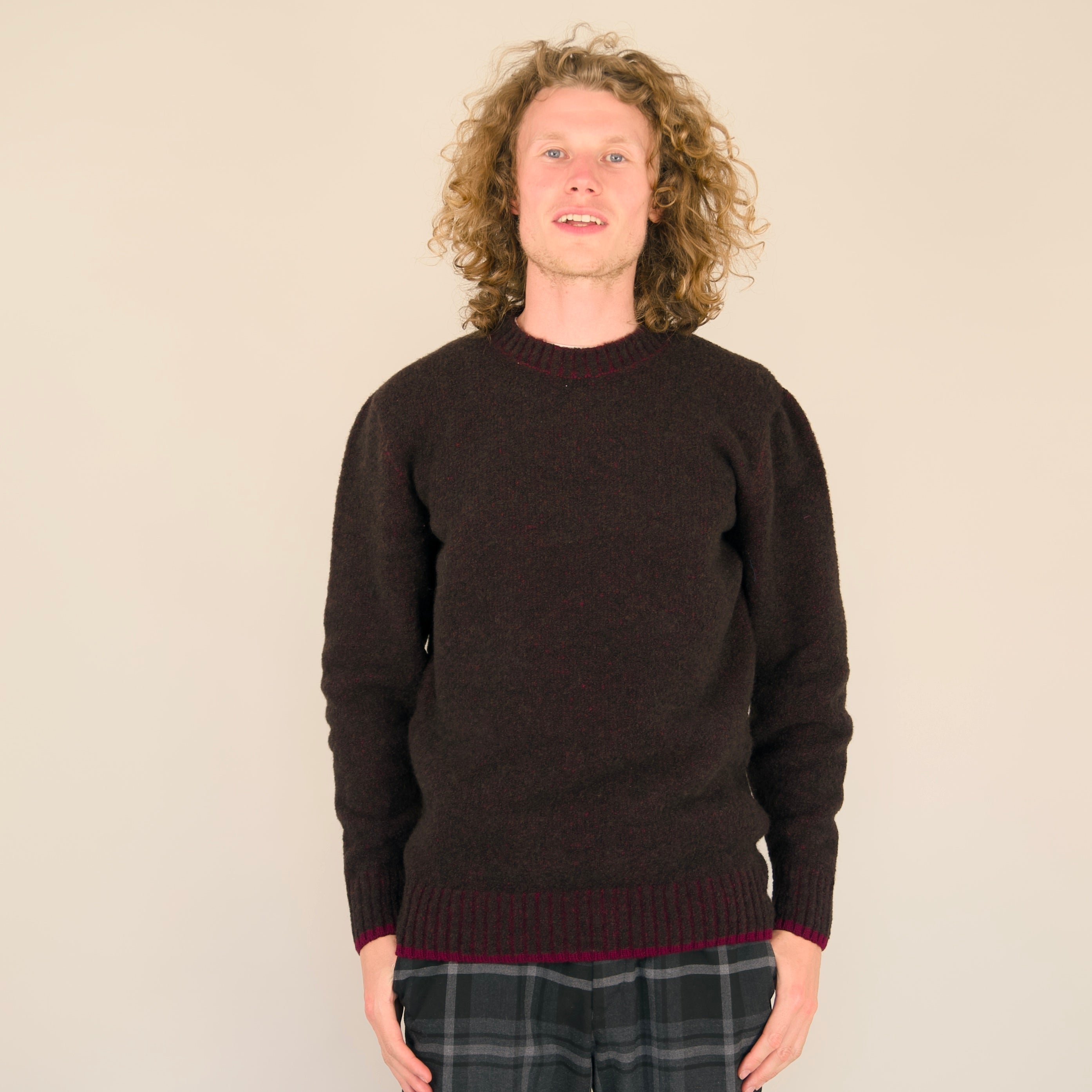 Soufflé Piccadilly Brown Velvet Jumper Lambswool Fluffy Knit Hand-Linked UK Made