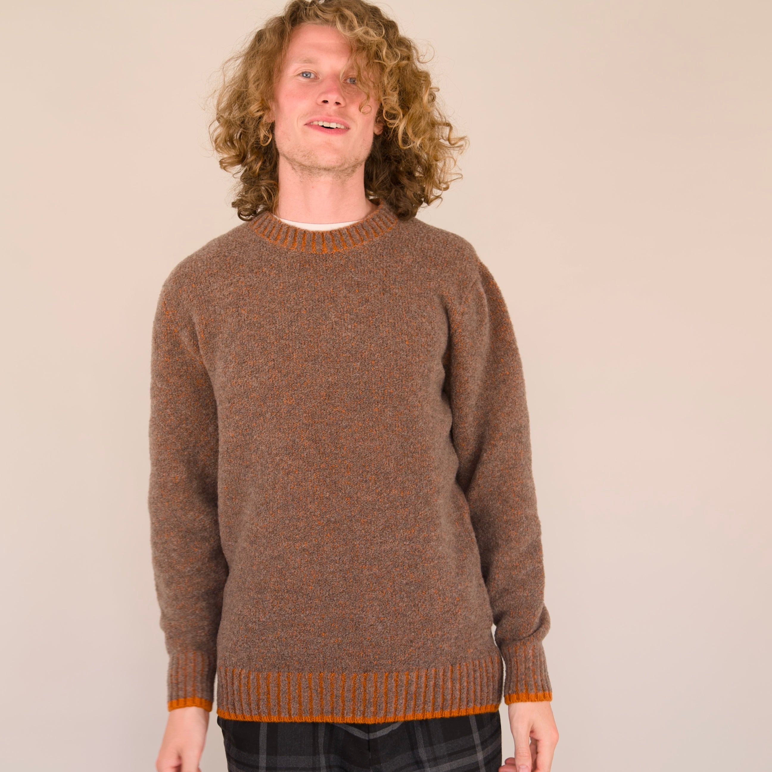 Soufflé Piccadilly Brown Jumper Lambswool Fluffy Knit Hand-Linked UK Made