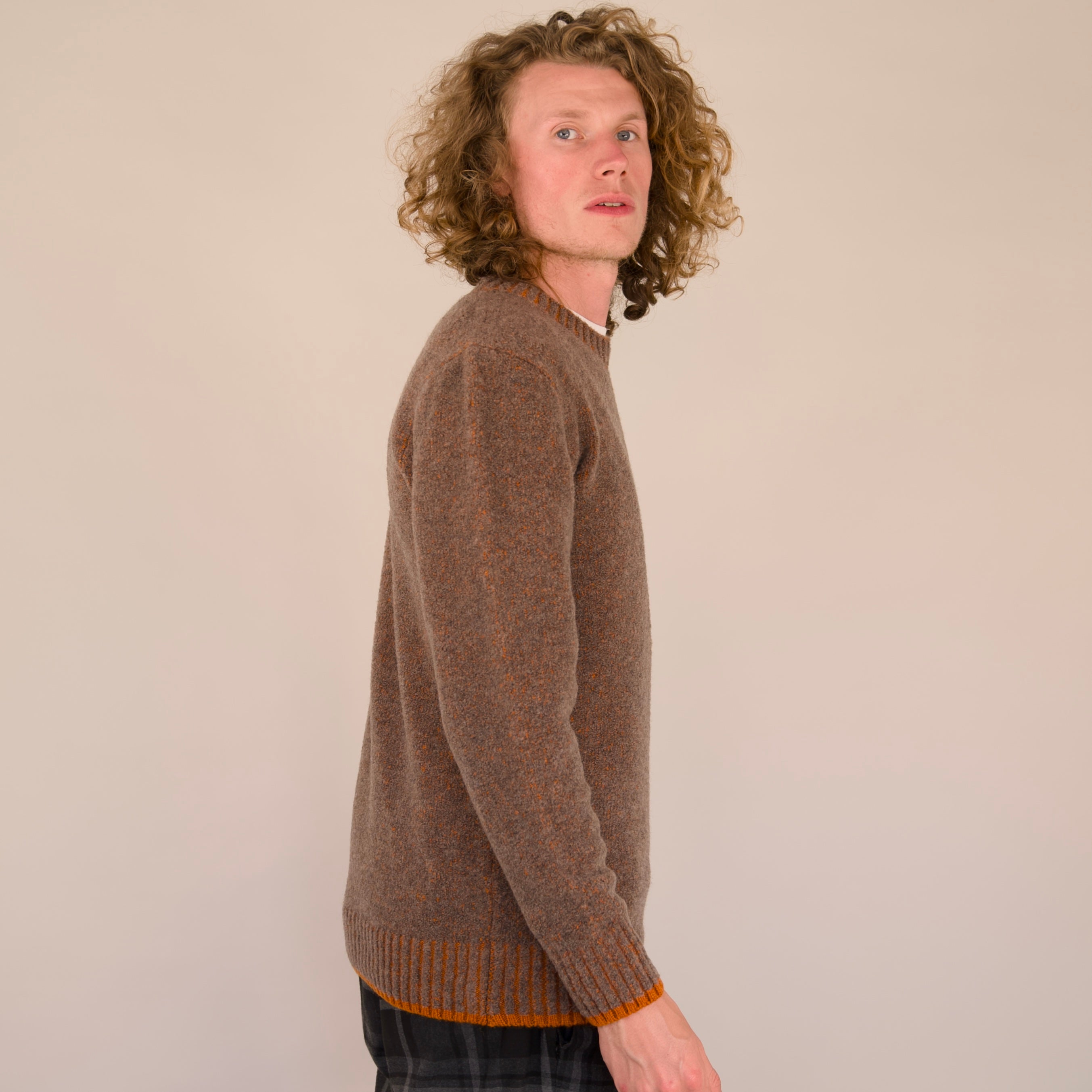 Soufflé Piccadilly Brown Jumper Lambswool Fluffy Knit Hand-Linked UK Made