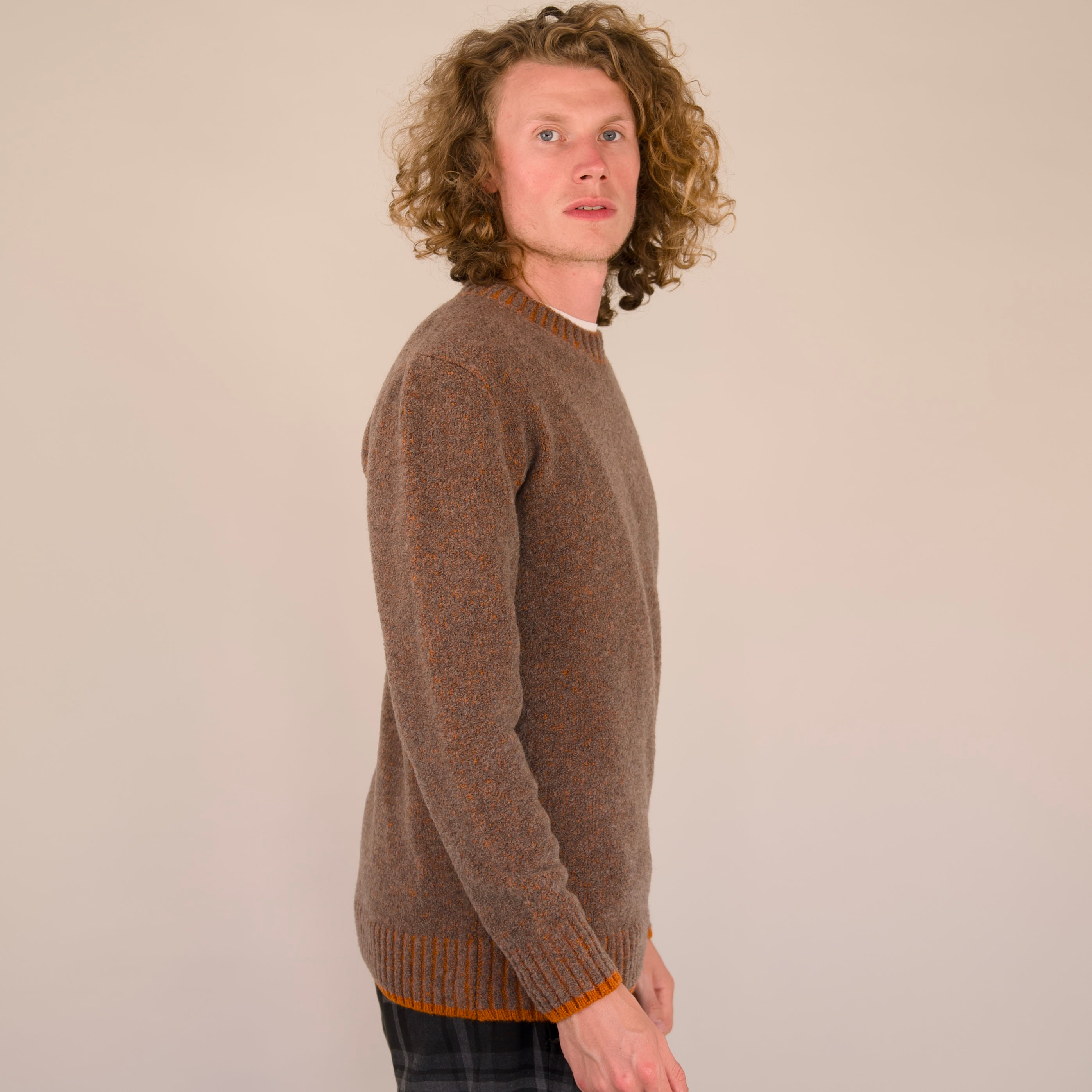 Soufflé Piccadilly Brown Jumper Lambswool Fluffy Knit Hand-Linked UK Made