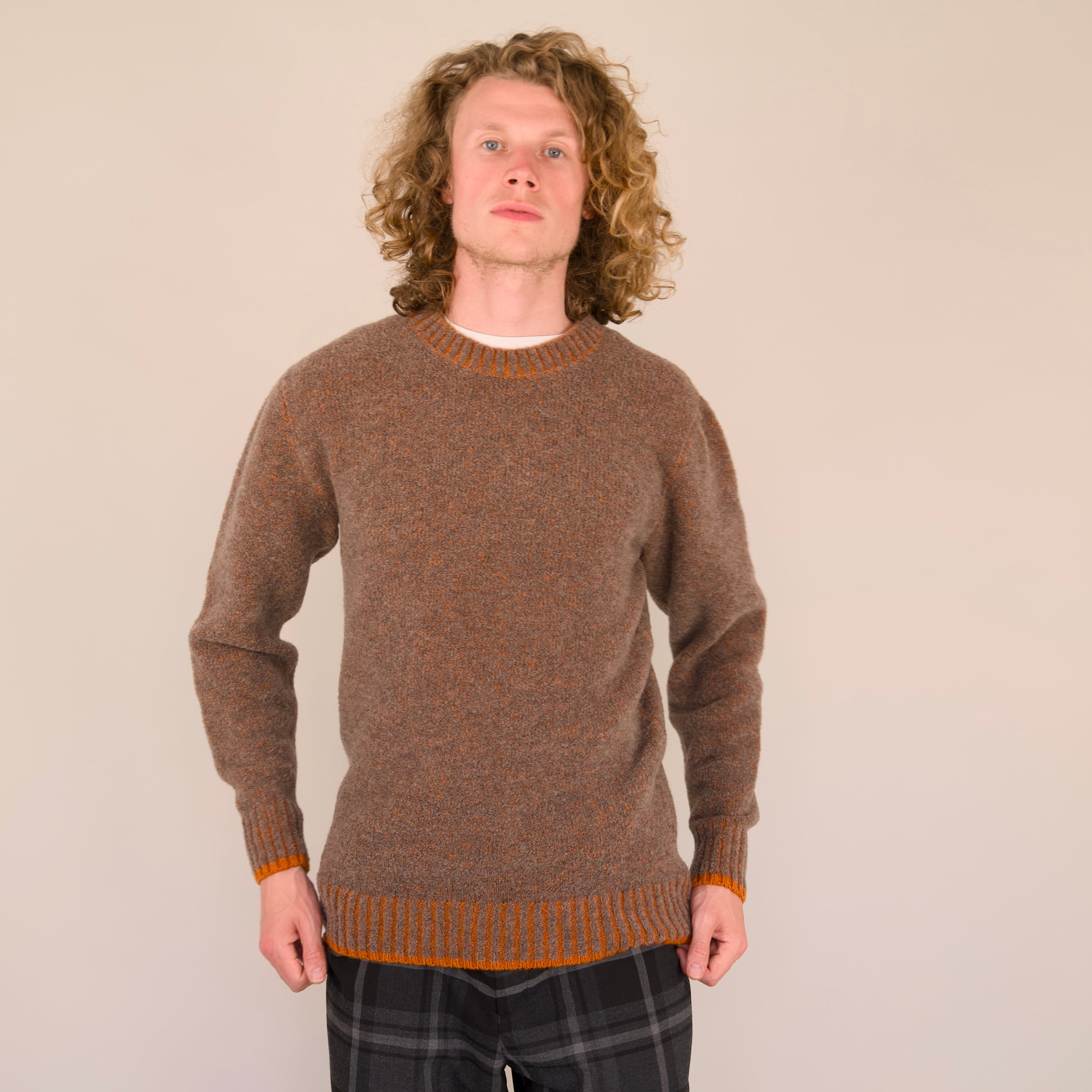 Soufflé Piccadilly Brown Jumper Lambswool Fluffy Knit Hand-Linked UK Made