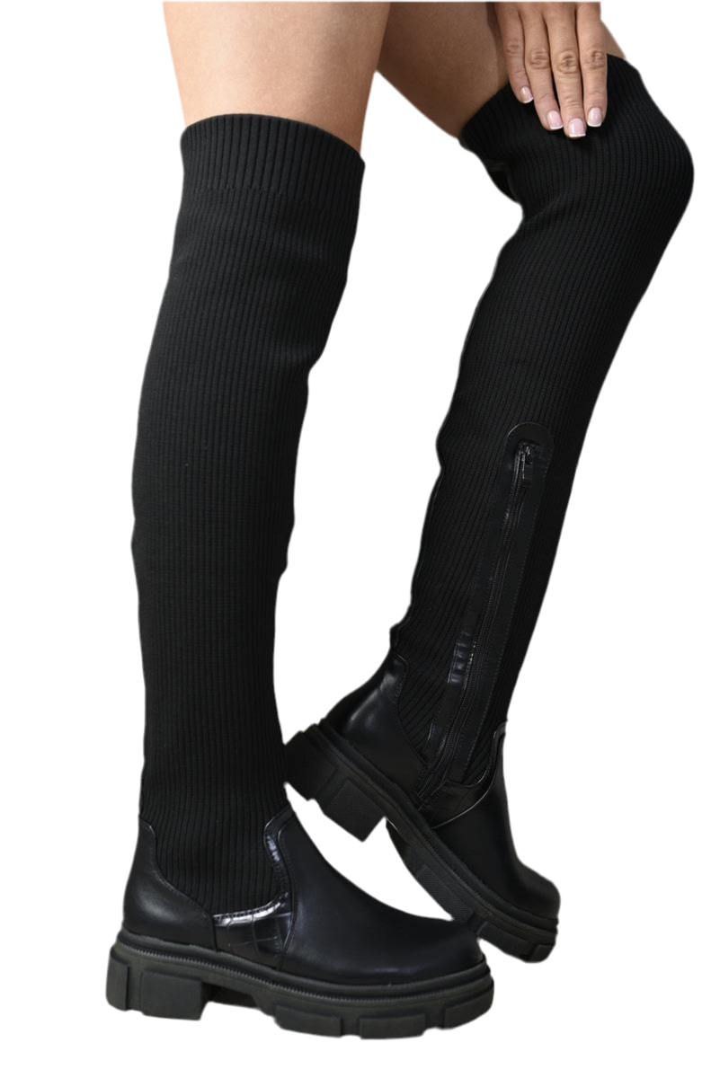 Knitted Platform Over The Knee Chunky Boots