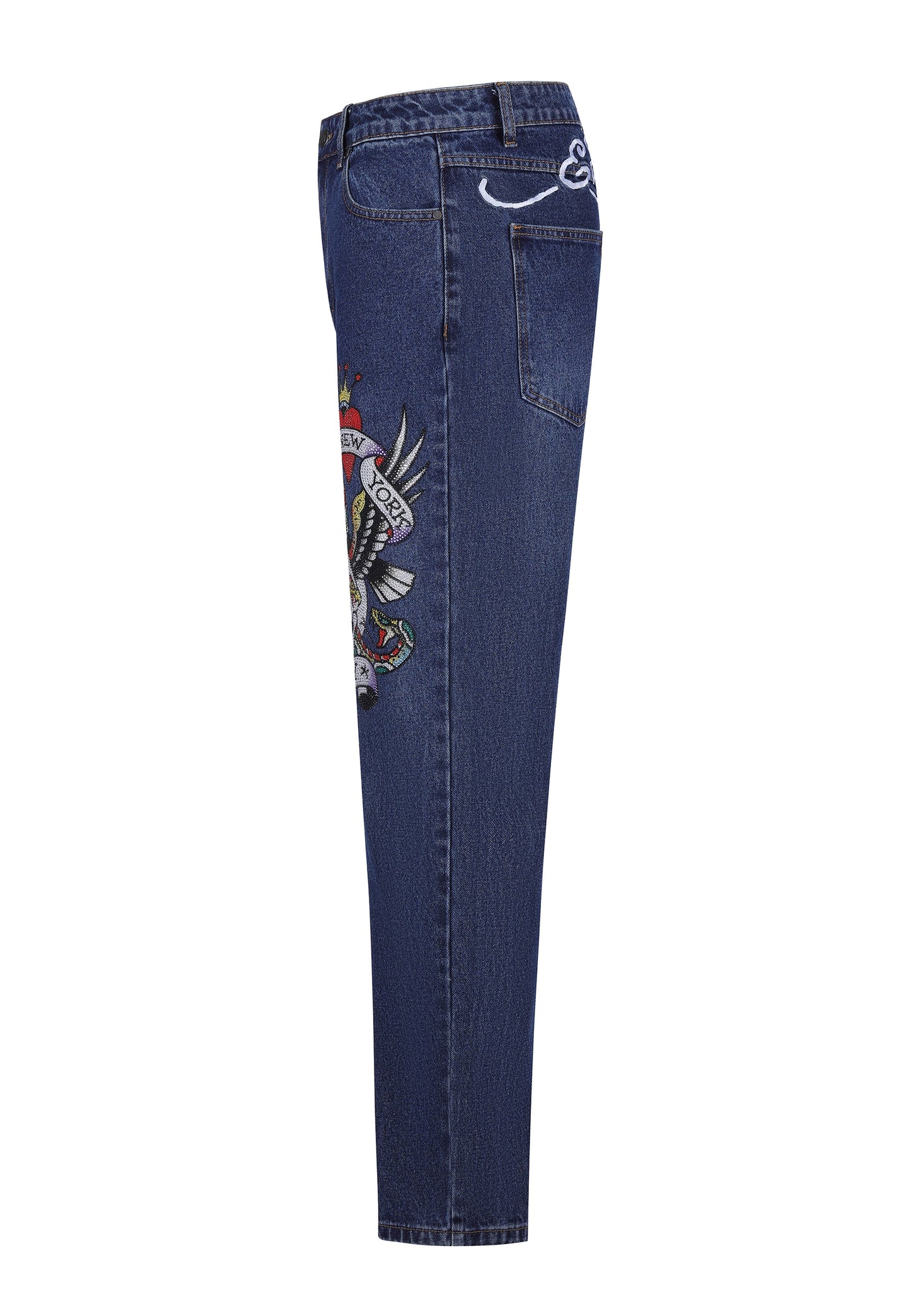 Mens Nyc-Skull Diamante Denim Trousers Jeans - Indigo