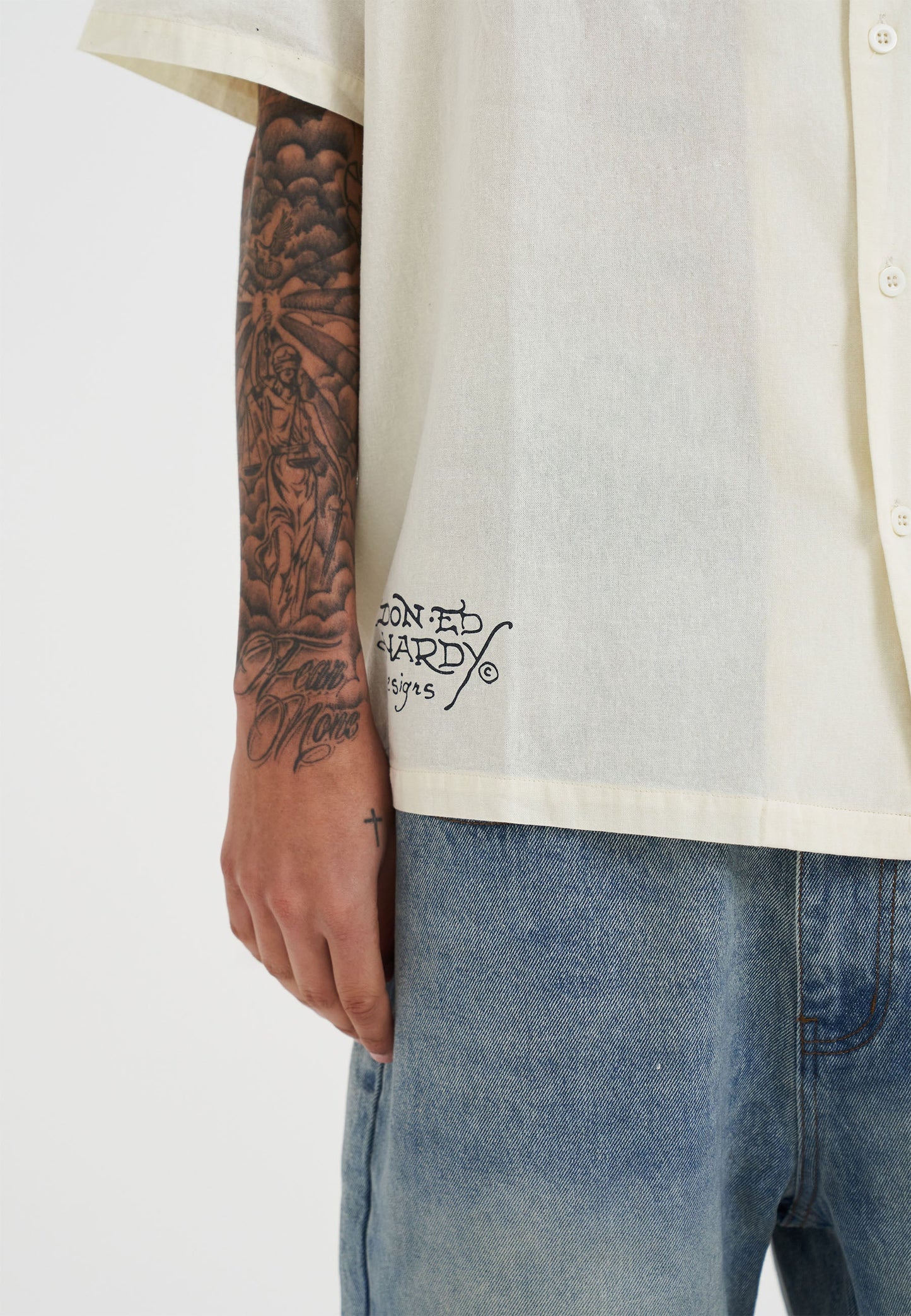 Mens Snakes And Skull Flames Printed Camp Shirt - Beige