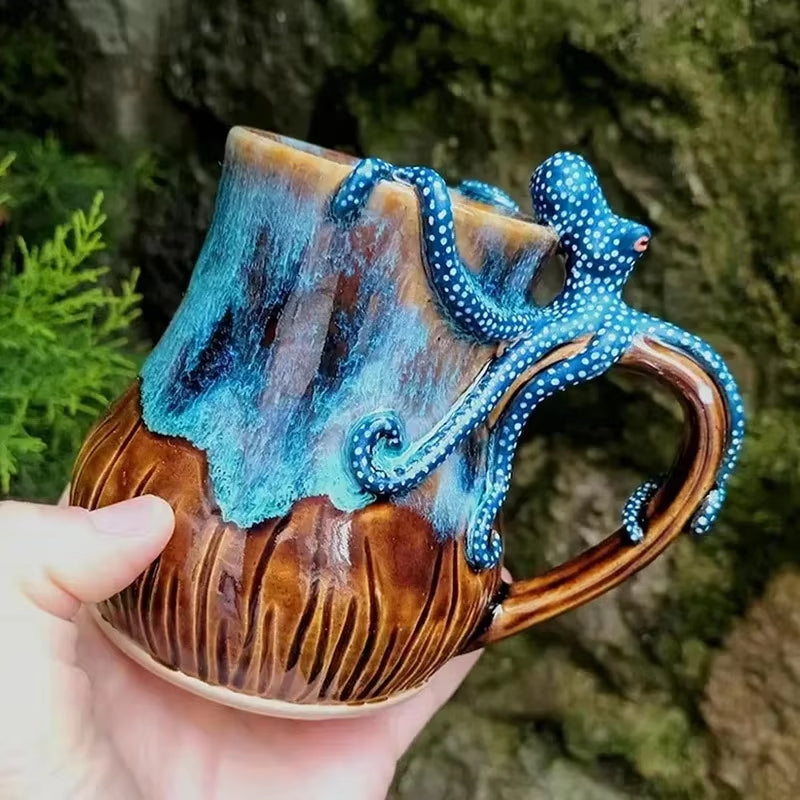 Handmade Deep Blue Octopus Mug. For Hot & Cold Drinks
