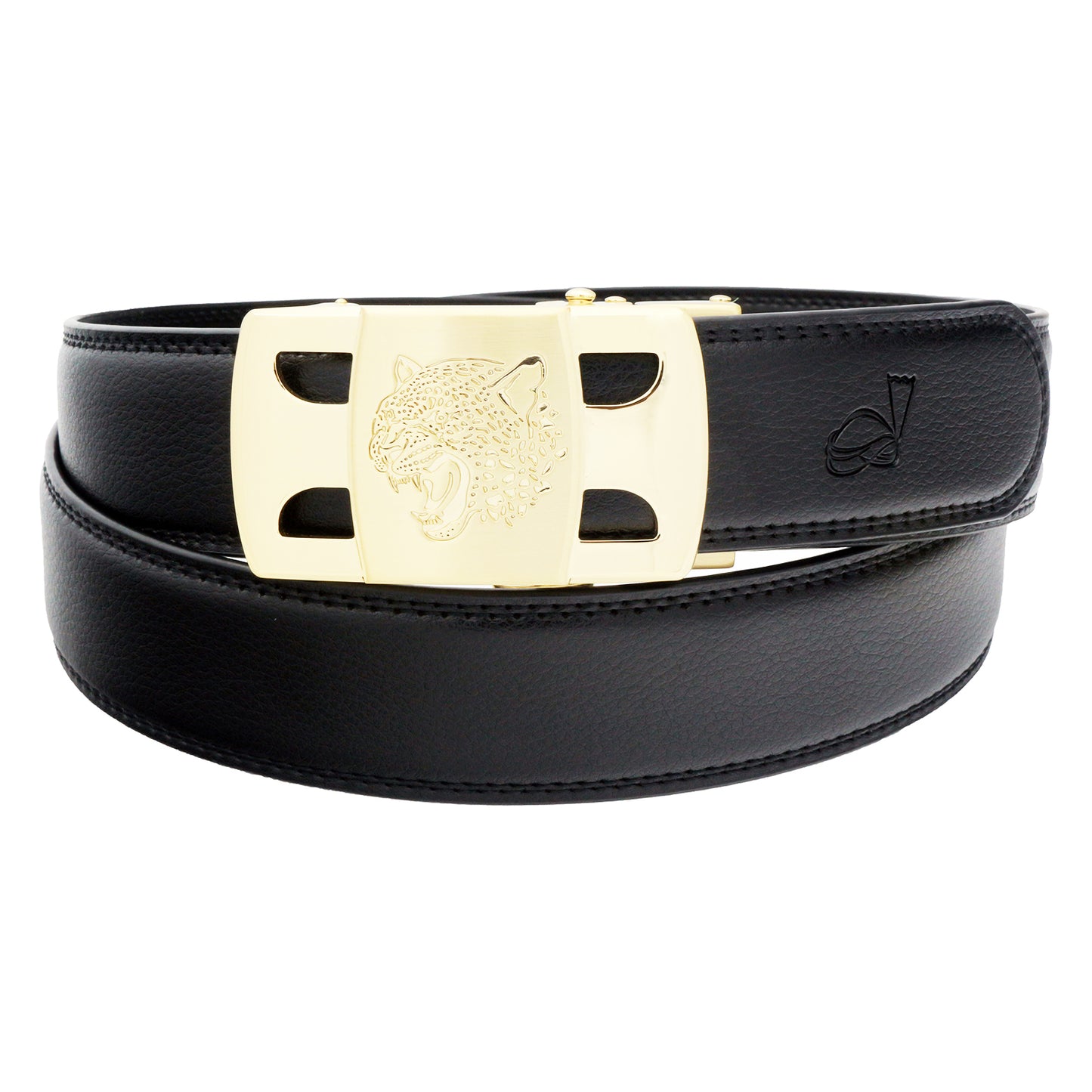 QHA Men's Ratchet Leather Belt Tiger Themed Automatic Buckle 35mm Wide Golf Q56